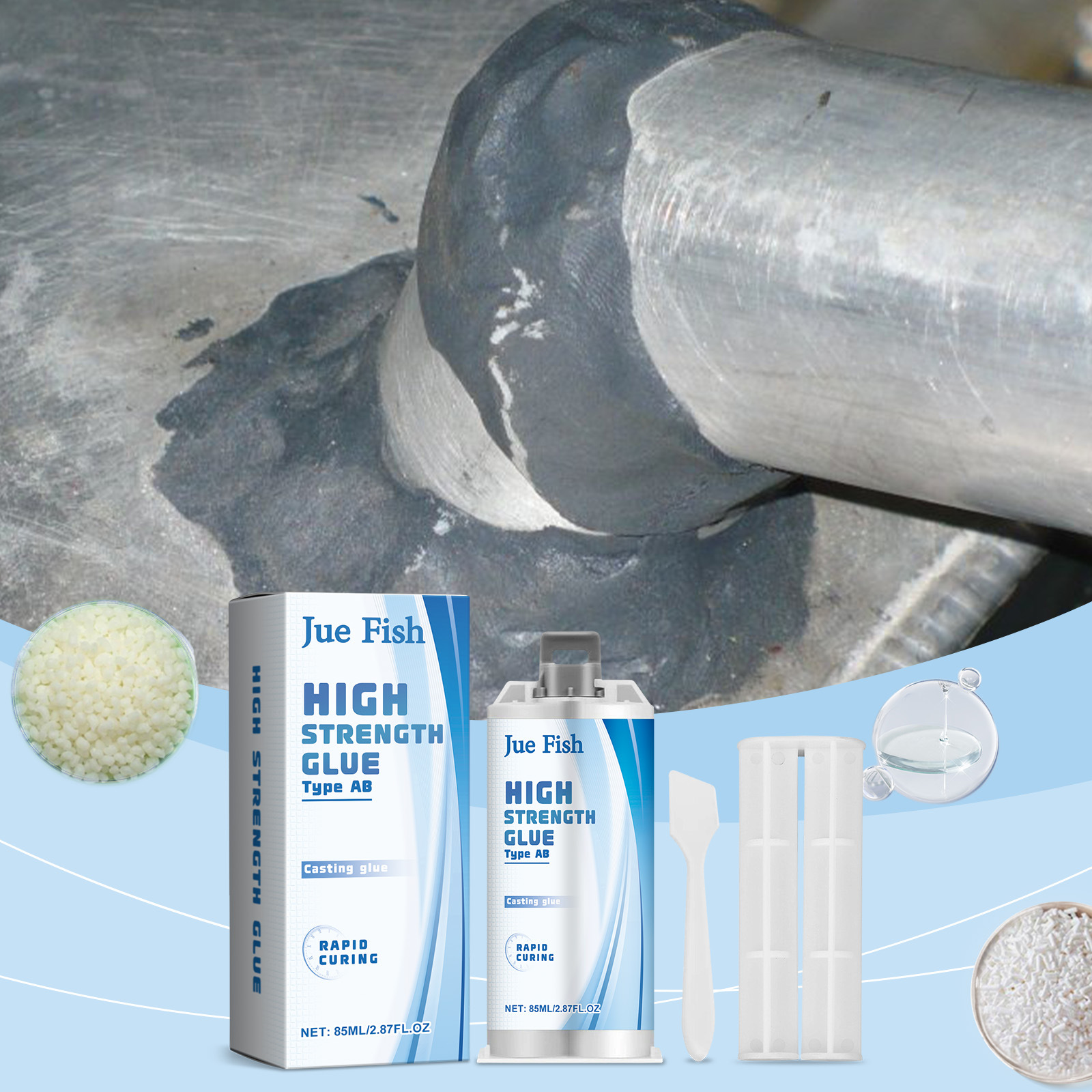 Metallpflege-epoxidkleber, Gießkleber, Ab-klebstoff-reparaturmittel, Wasserfester Und Leckageabdichtender Metallkleber – Reparaturkleber 85 Ml × 1 + Schieber × 1 + Spachtel × 1 -- Biemmedue
