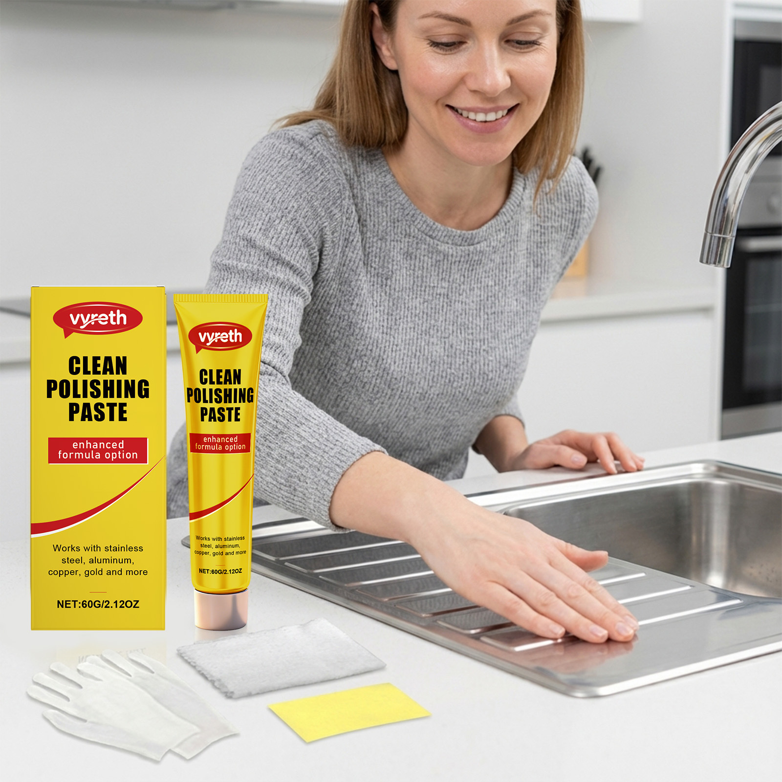 Metallpolierpaste Für Küchenherd Und -utensilien – Reinigung, Fleckenentfernung, Polieren Und Aufhellen – 60 G + 1 Schwamm + 1 Handtuch + 1 Paar Einweghandschuhe -- Biemmedue