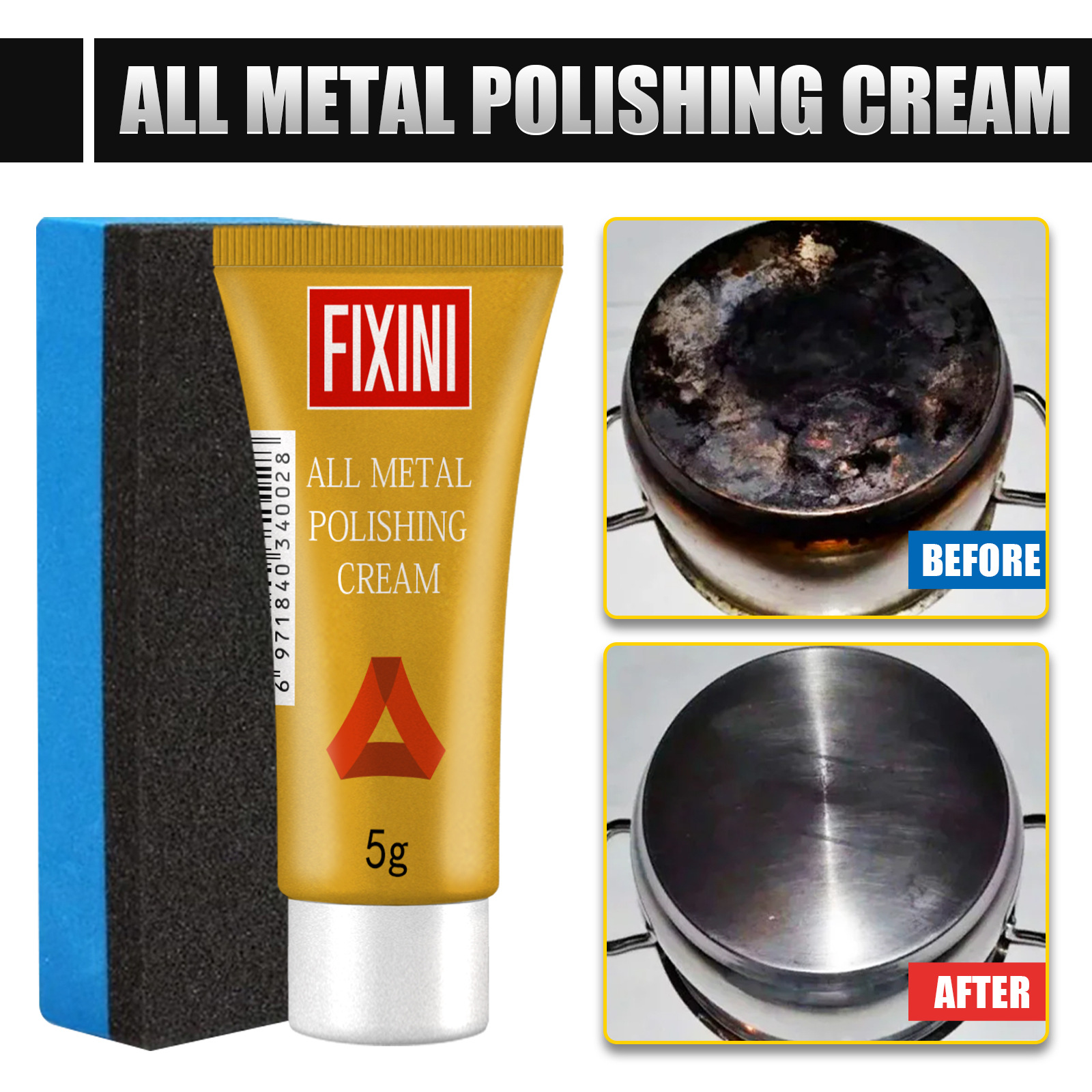 Metallpolierpaste, Rostentferner Für Kupferreifen, Multifunktionale Reinigungs- Und Pflegepaste Für Küchenmetalle – 5 G + Schwamm -- Biemmedue