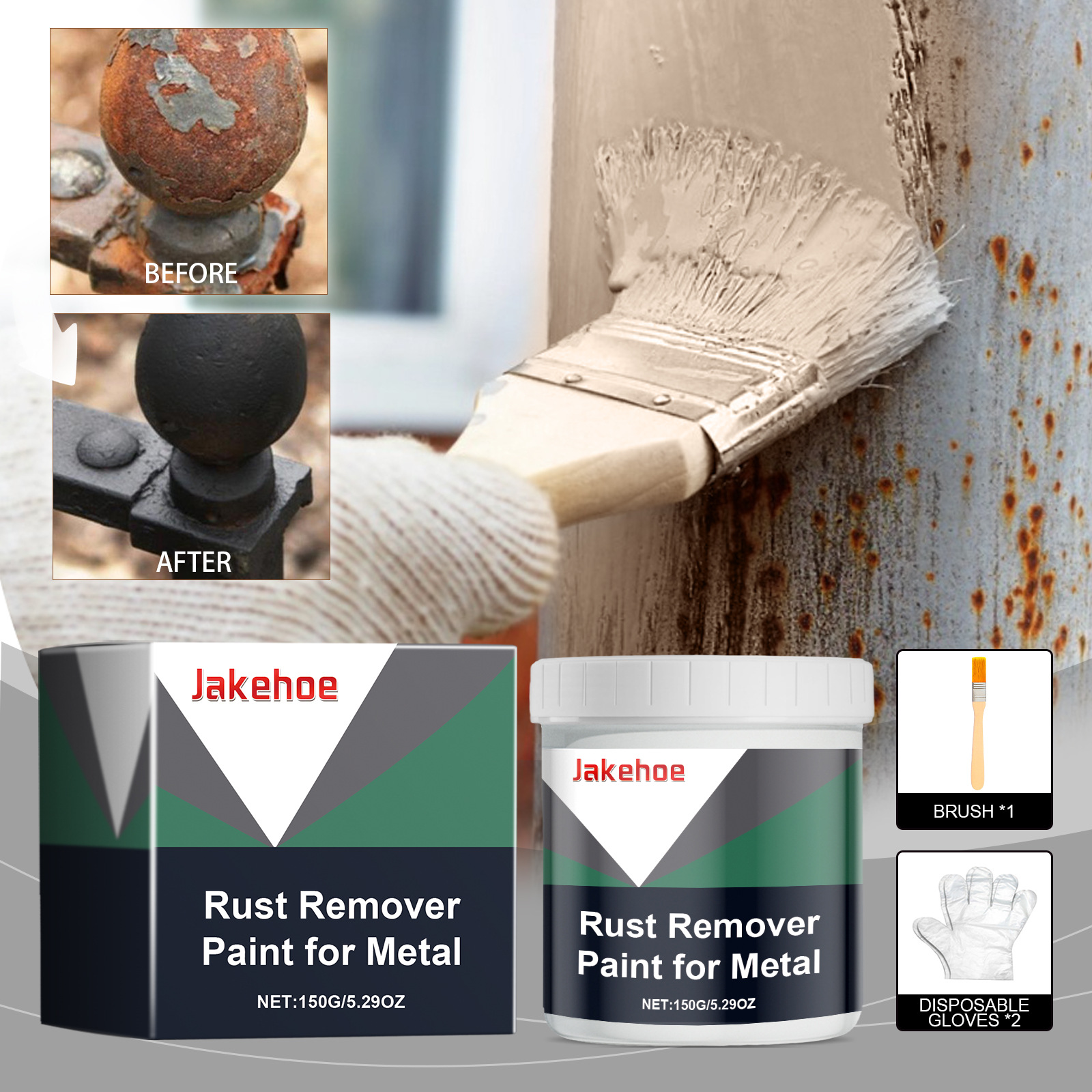 Metallrostentferner-farbe – 150 G + Pinsel + Handschuhe – Bietet Langanhaltenden Rostschutz Und Entfernt Rost Von Metalloberflächen. Entfernt Rost Mühelos. -- Biemmedue