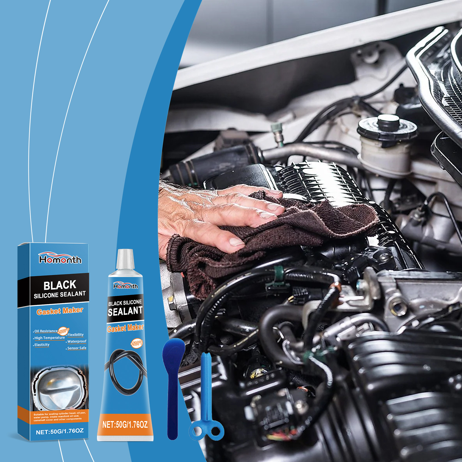Motordichtmittel, Wasserdichtes Dichtmittel Für Autoteile, Verschleißfestes, Tragbares Spaltreparaturmittel – Dichtmittel: 50 G × 1, Spachtel × 1, Rolle × 1 -- Biemmedue