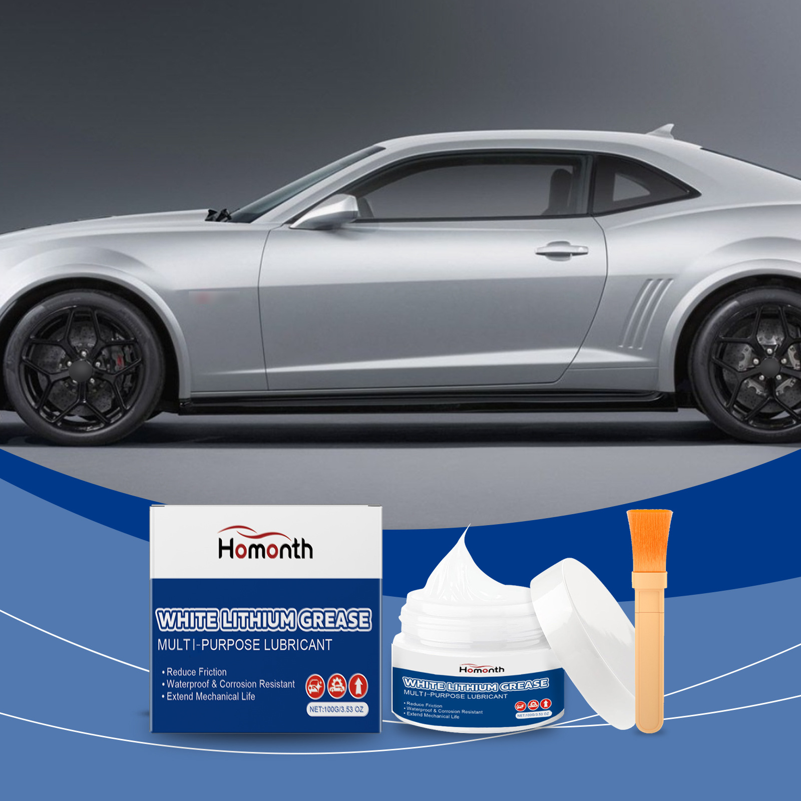 Multifunktionales Kfz-schmierfett-set, Weiß, Lithiumbasiert, Wasserfest, Hochtemperaturbeständig, Geräuschdämpfend, Langlebig – 100 G + 1 Pinsel -- Biemmedue