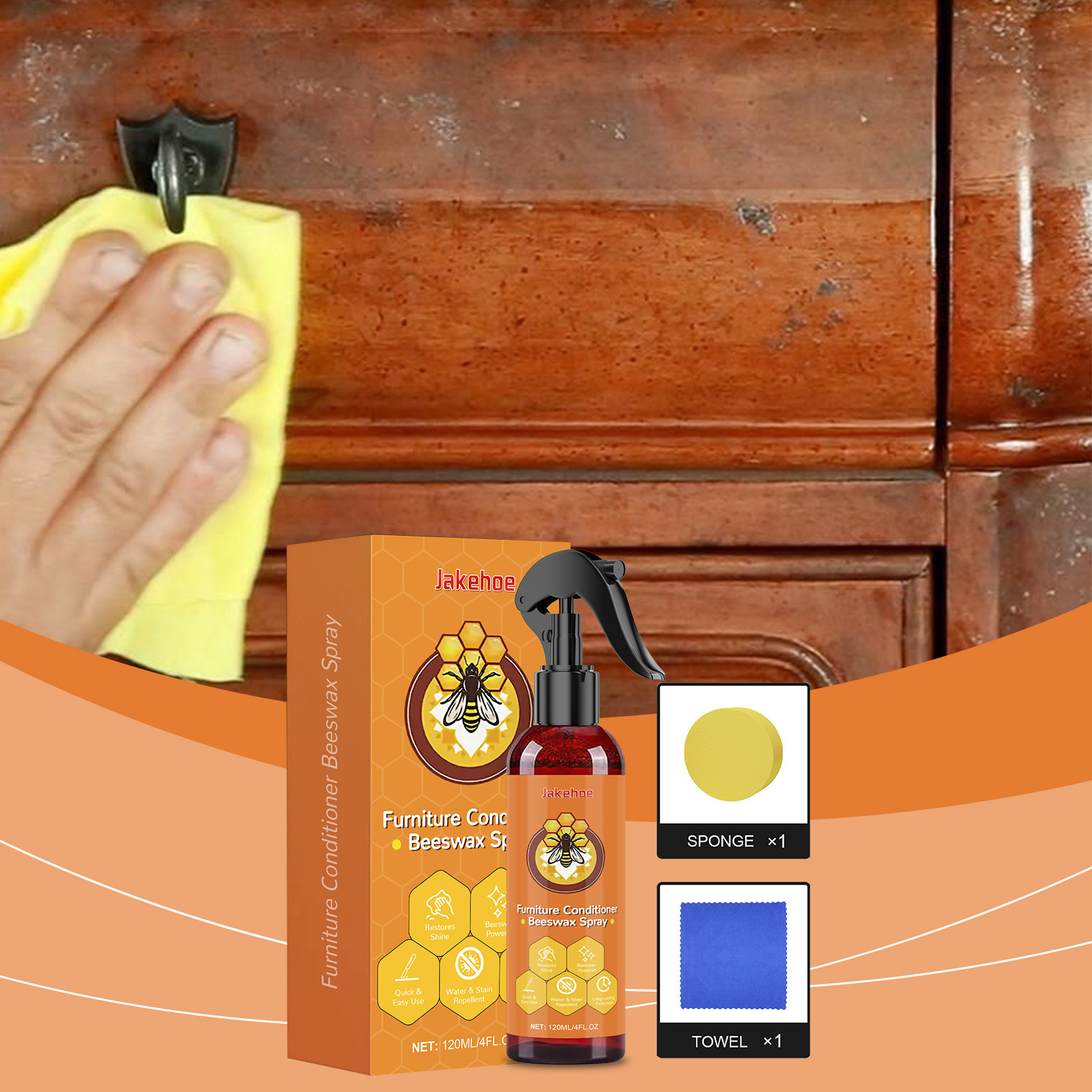 Möbel-bienenwachs-pflegespray – Aufarbeitung, Reinigung, Rissvermeidung, Polieren Und Pflege Von Holzmöbeln Und -böden – 120 Ml + Schwamm + Handtuch -- Biemmedue