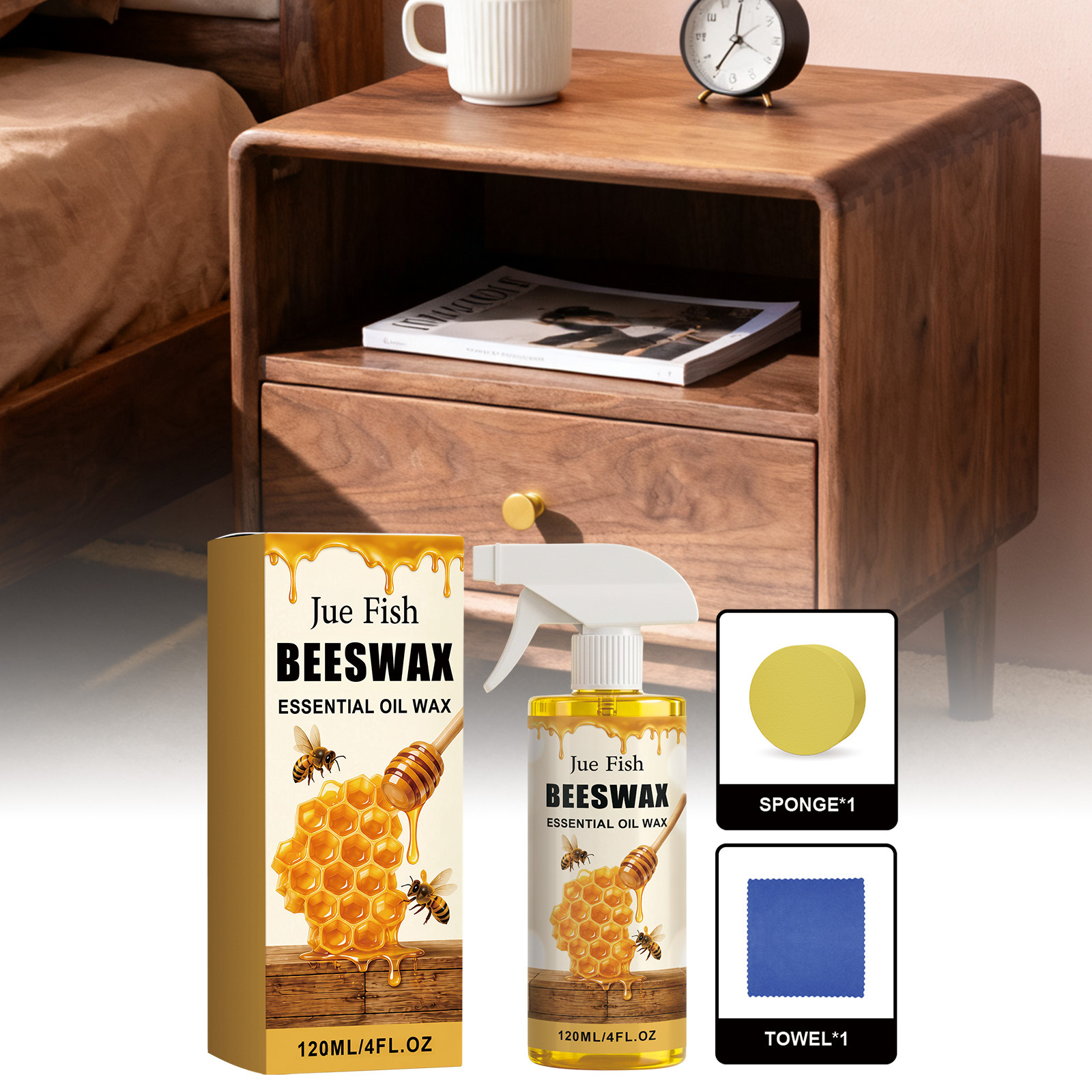 Möbelpolitur Mit Bienenwachs Für Böden, Tische, Stühle Und Holzmöbel: Tägliche Pflege, Polieren, Aufhellen Und Reinigen – 120 Ml X 1 + Schwamm X 1 + Tuch X 1 -- Biemmedue