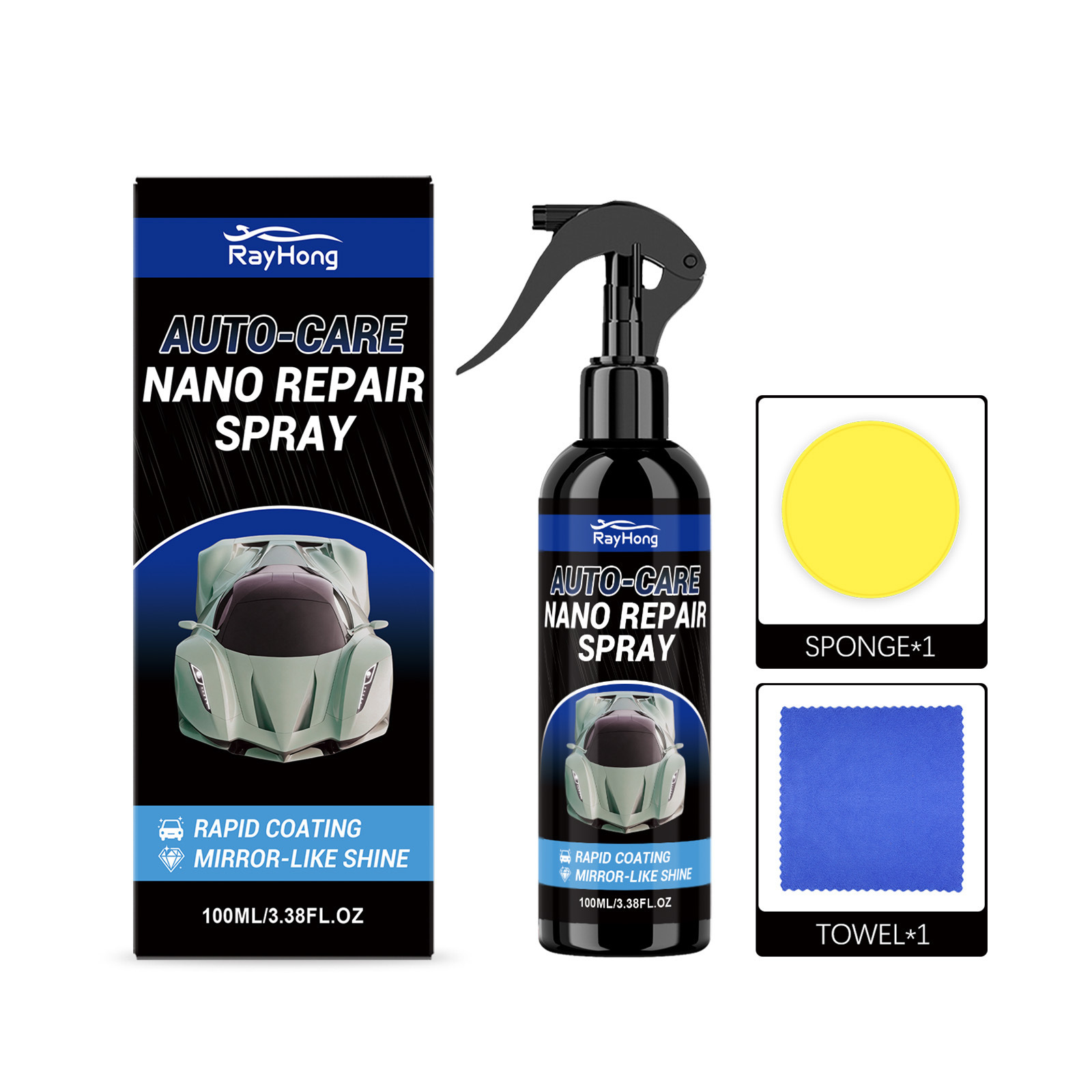 Nano-beschichtungsspray Zur Autolackentfernung, Einfach Anzuwenden, Für Die Tägliche Reinigung, Rostschutz-pulverbeschichtungsspray – 100 Ml + Schwamm1 + Tuch1 -- Biemmedue