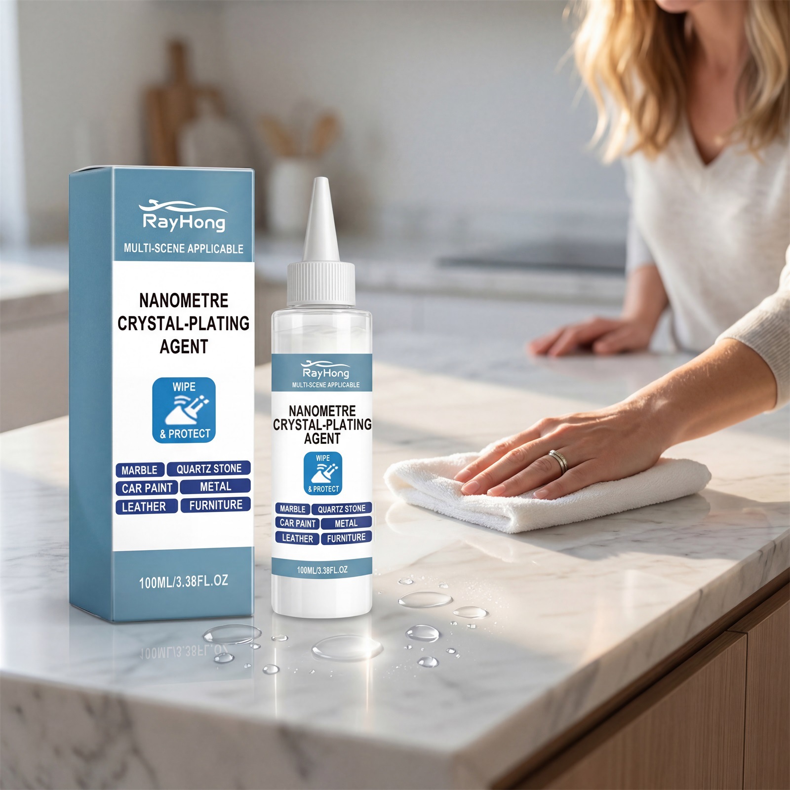 Nanokristallines Reinigungsmittel Zur Täglichen Reinigung, Politur, Renovierung Und Pflege Von Marmor, Zur Glanzverstärkung – 100 Ml + 1 Tuch -- Biemmedue