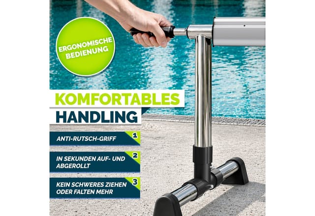 tillvex Pool Aufroller 3 - 5,70 m mit Vollgummireifen Aufrollsystem für Solarplane Aufrollvorrichtung für Poolplane & Abdeckung inkl. Bänder