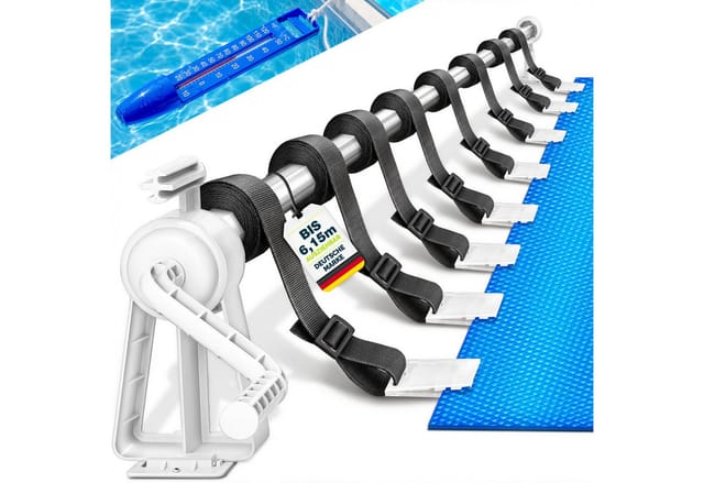 tillvex Pool Aufroller 1,05 - 6,15 m Aufrollsystem für Solarplane Aufrollvorrichtung für Poolplane & Abdeckung inkl. Bänder