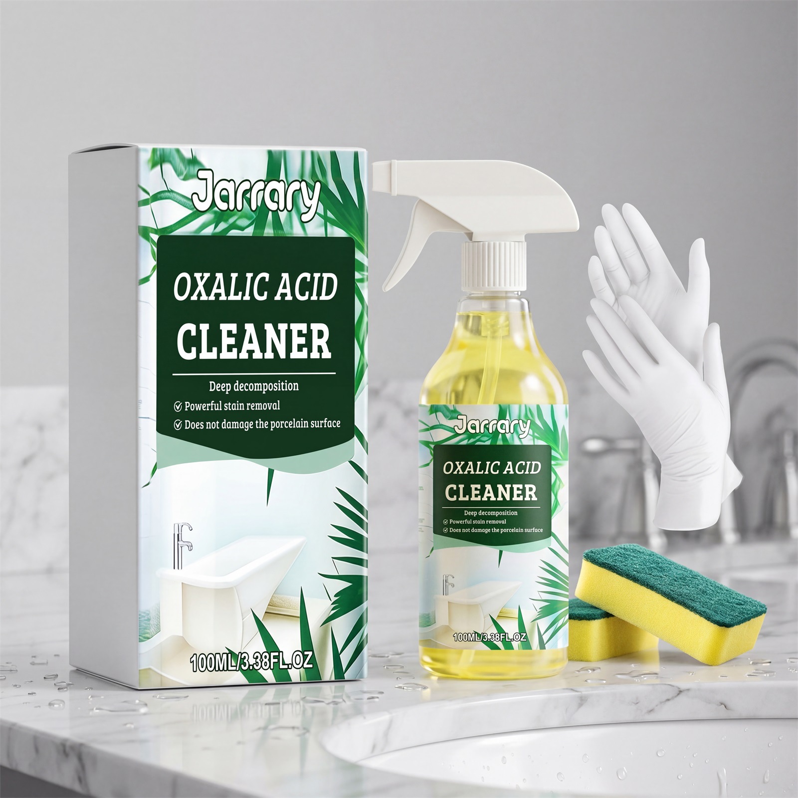 Oxalsäure-fleckenentferner Für Die Bequeme, Tägliche Reinigung Von Küchen- Und Badezimmerschmutz, Geeignet Für Verschiedene Harte Oberflächen – Oxalsäurereiniger 100 Ml, Schwamm, Handschuhe (1 Paar) -