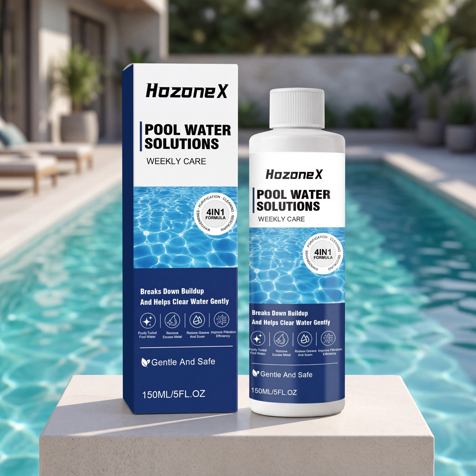 Pool-klärungslösung – Entfernt Kalk Und Flecken, Klärt Das Wasser, Beseitigt Gerüche Und Verbessert Die Wasserqualität – 150 Ml -- Biemmedue