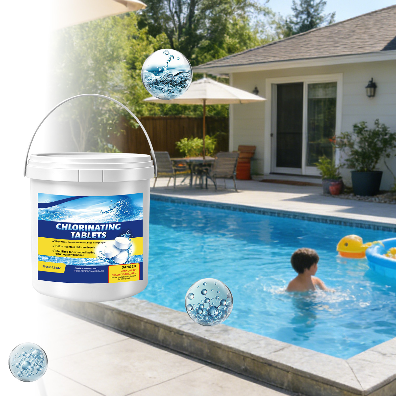 Pool-chlortabletten Klären Das Wasser, Entfernen Flecken, Hemmen Das Algenwachstum, Sind Lichtbeständig Und Eignen Sich Für Terrassenpools Und Thermalbäder – 300 G -- Biemmedue