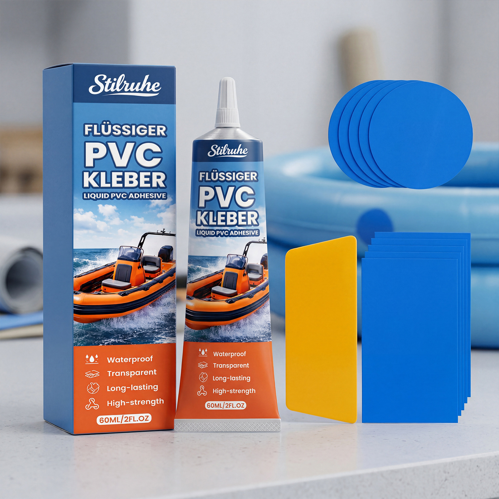 Pool-reparaturset – Praktisches, Wasserfestes Und Transparentes Reparaturset Für Pools – Enthält 60 Ml Reparaturmittel, 1 Schaber, 5 Runde Und 5 Rechteckige Flicken -- Biemmedue