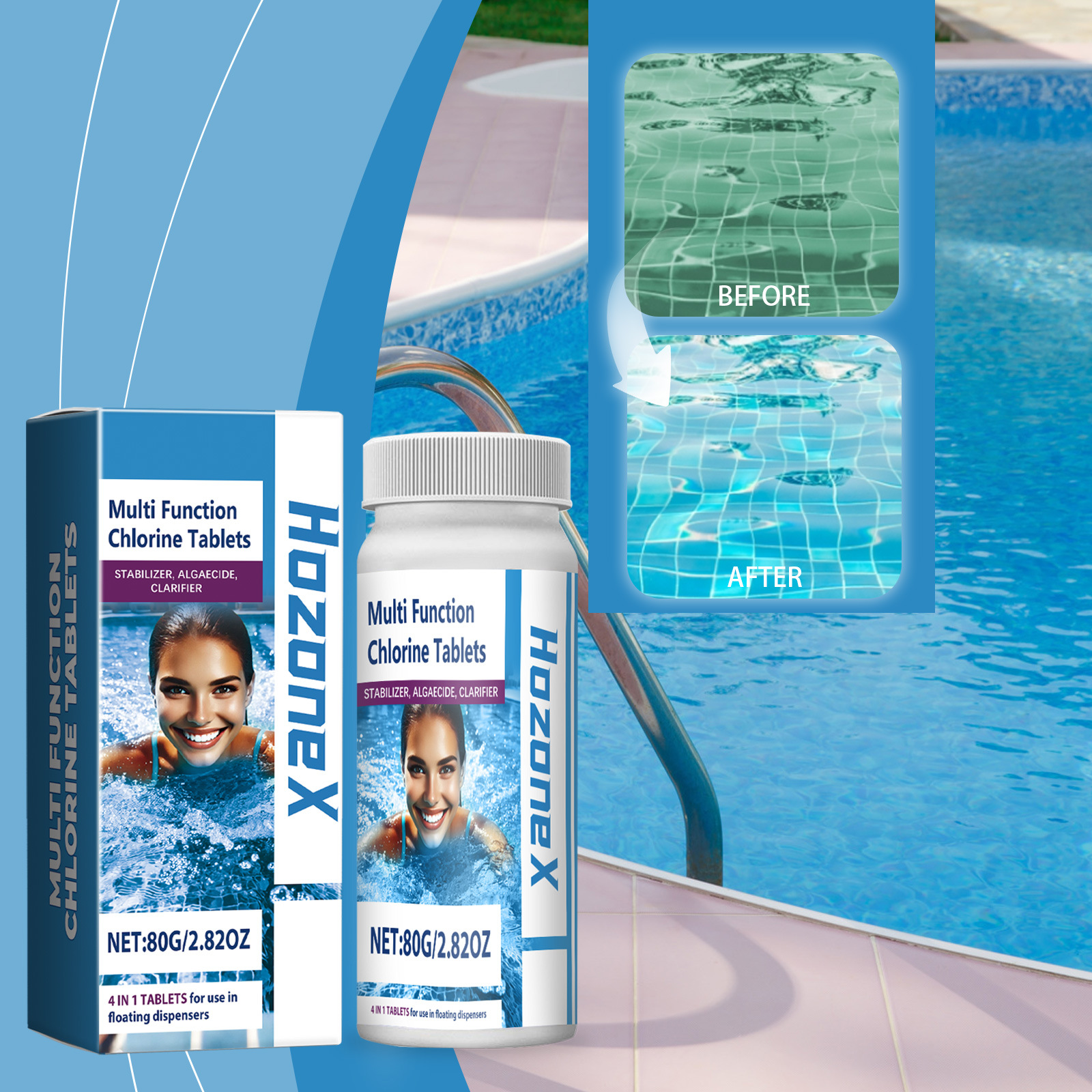 Poolpflege-chlortabletten, Sprudelnde Wasseraufbereitung, Klares Und Erfrischendes Wasser, Leicht Lösliche Chlortabletten – 80 G -- Biemmedue