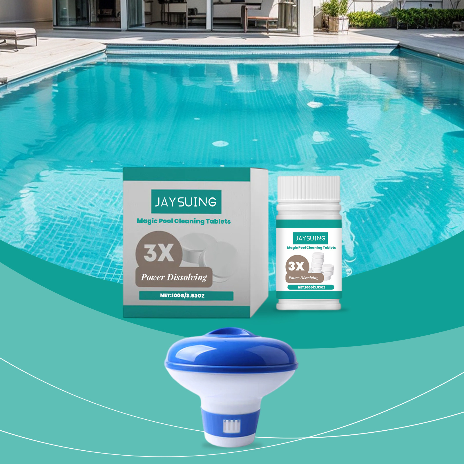 Poolreinigungstabletten Für Die Tägliche Reinigung Von Privaten Pools, Zur Entfernung Von Kalk Und Gerüchen, Schnell Auflösende Reinigungstabletten – Poolreinigungstabletten: 100 G, Dosiervorrichtung