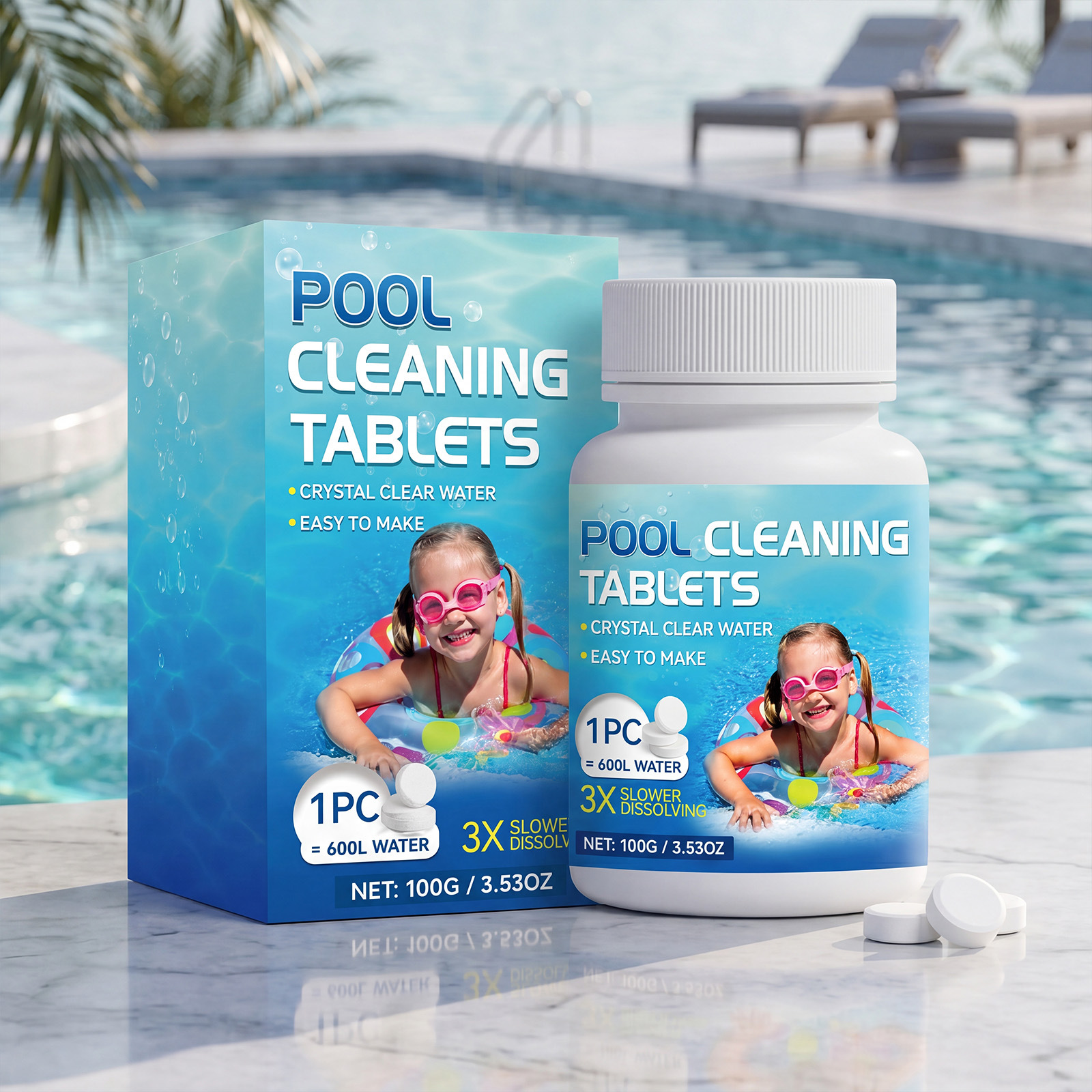 Poolreinigungstabletten Zur Täglichen Reinigung Von Kalk Und Flecken, Reduzieren Gerüche, Lösen Sich Leicht Im Poolwasser Auf Für Ein Sauberes Und Klares Ergebnis – 100 G -- Biemmedue