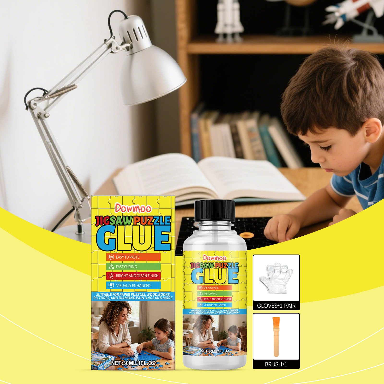 Puzzlekleber-set – Transparent, Praktisch Für Diy-puzzles, Büro, Zuhause Und Den Täglichen Gebrauch – 30 Ml + 1 Paar Handschuhe + 1 Pinsel -- Biemmedue