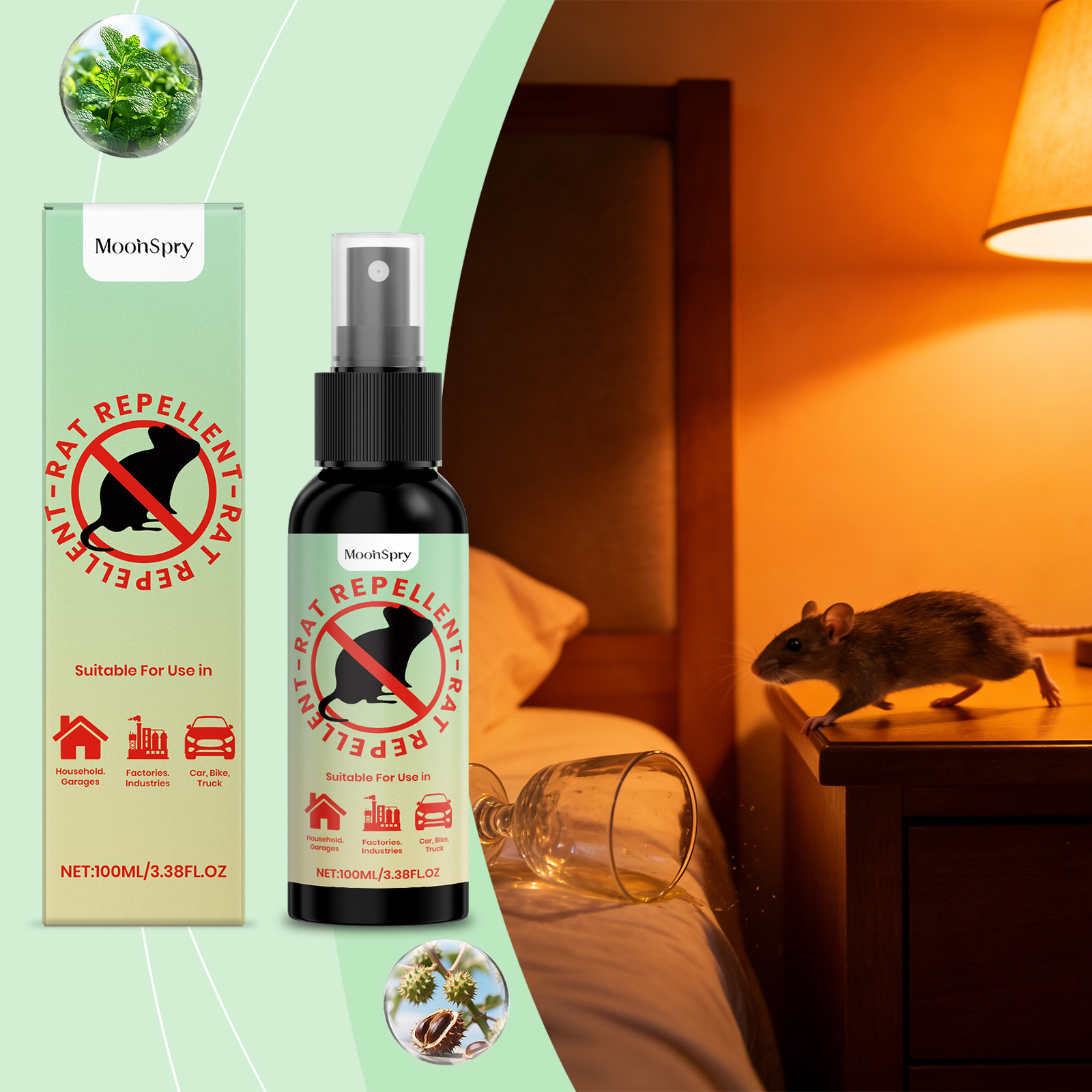 Rattenabwehrspray Für Haus Und Auto, Wehrt Ratten Ab, Verhindert Nageschäden, Sicher, Praktisch Und Vielseitig Einsetzbar – 100 Ml -- Biemmedue