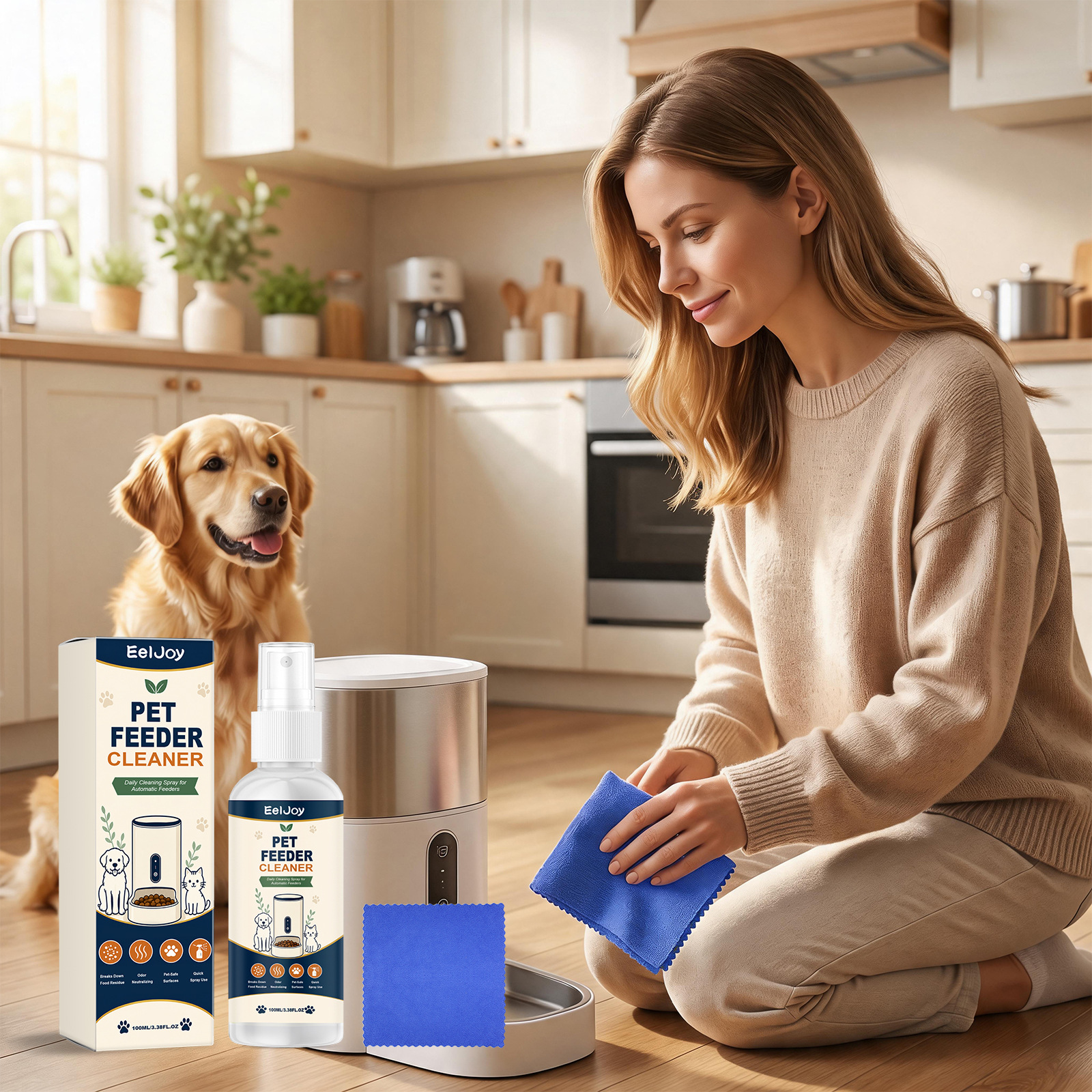 Reiniger Für Futterautomaten, Milde Formel, Entfernt Flecken Und Gerüche, Pflegt Und Reinigt – Inhalt: 100 Ml Reiniger, 1 Tuch -- Biemmedue