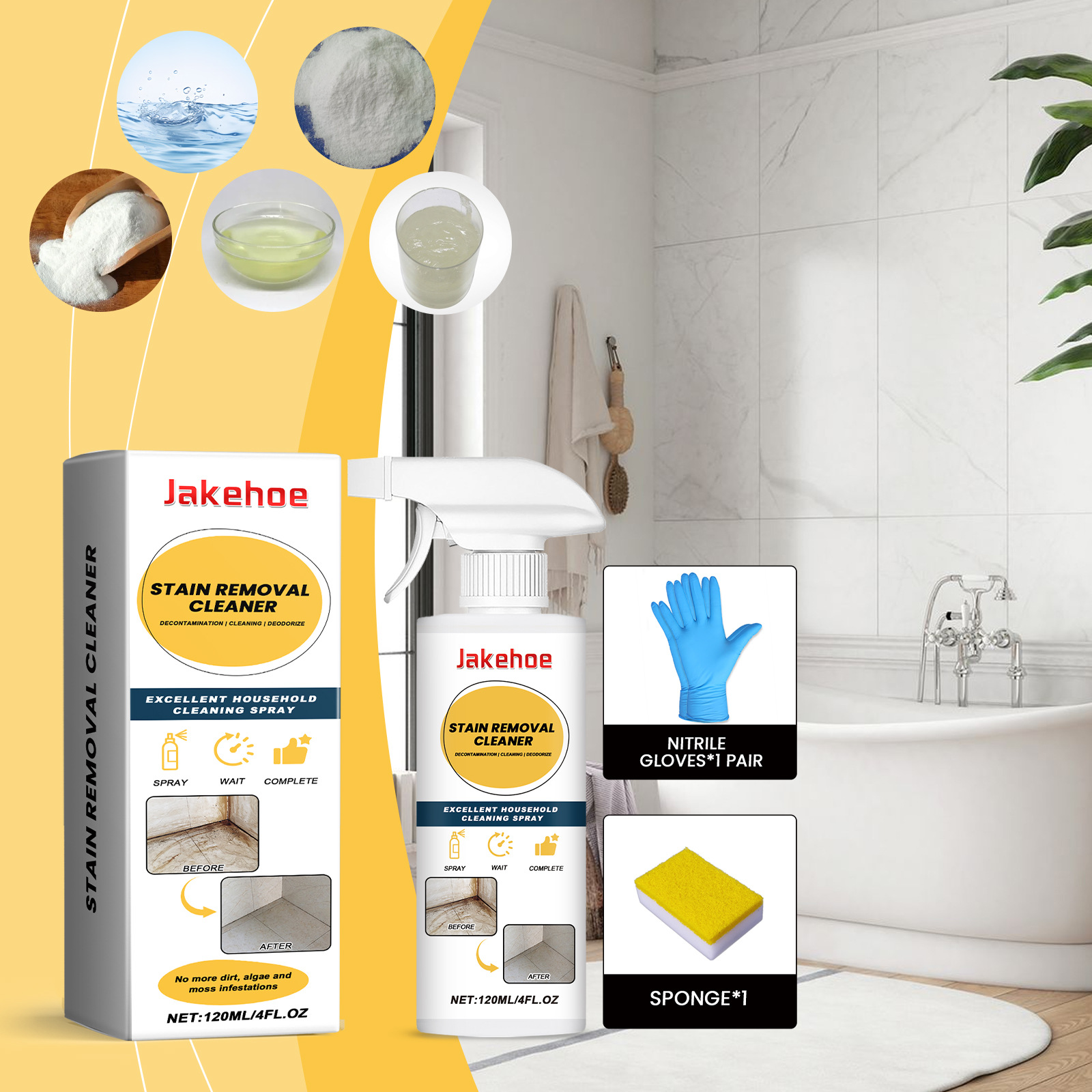 Reinigungsmittel Für Haushaltsschmutz, Fliesenfugen, Kühlschrankdichtungen Und Spülbecken - Mehrzweckreiniger (120 Ml) + 1 Paar Nitrilhandschuhe + 1 Schwamm. -- Biemmedue