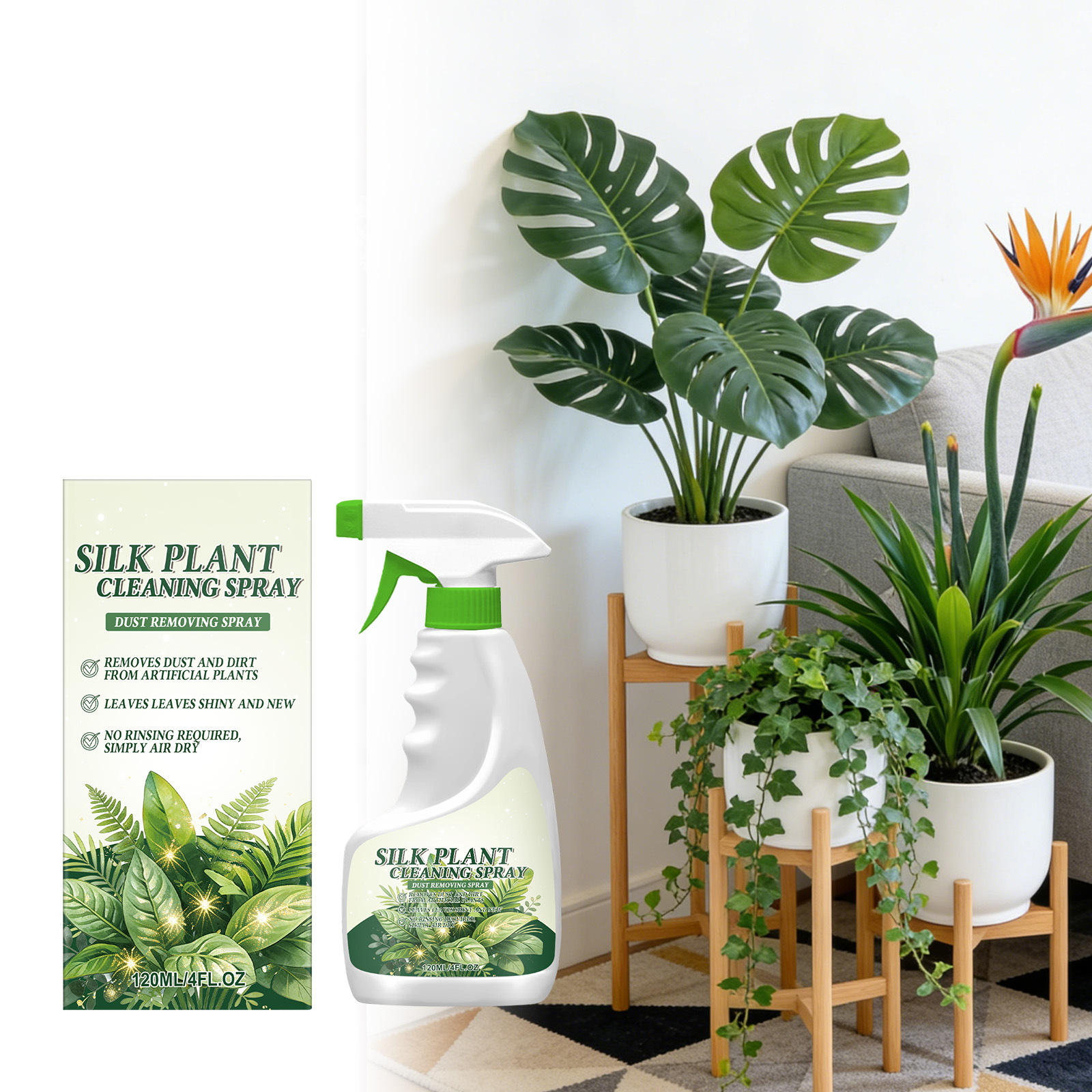 Reinigungsspray Für Künstliche Pflanzen, Wasserlos, Staubentferner, Reiniger, Revitalisierer Und Pflegemittel Für Künstliche Grünpflanzen – 120 Ml -- Biemmedue