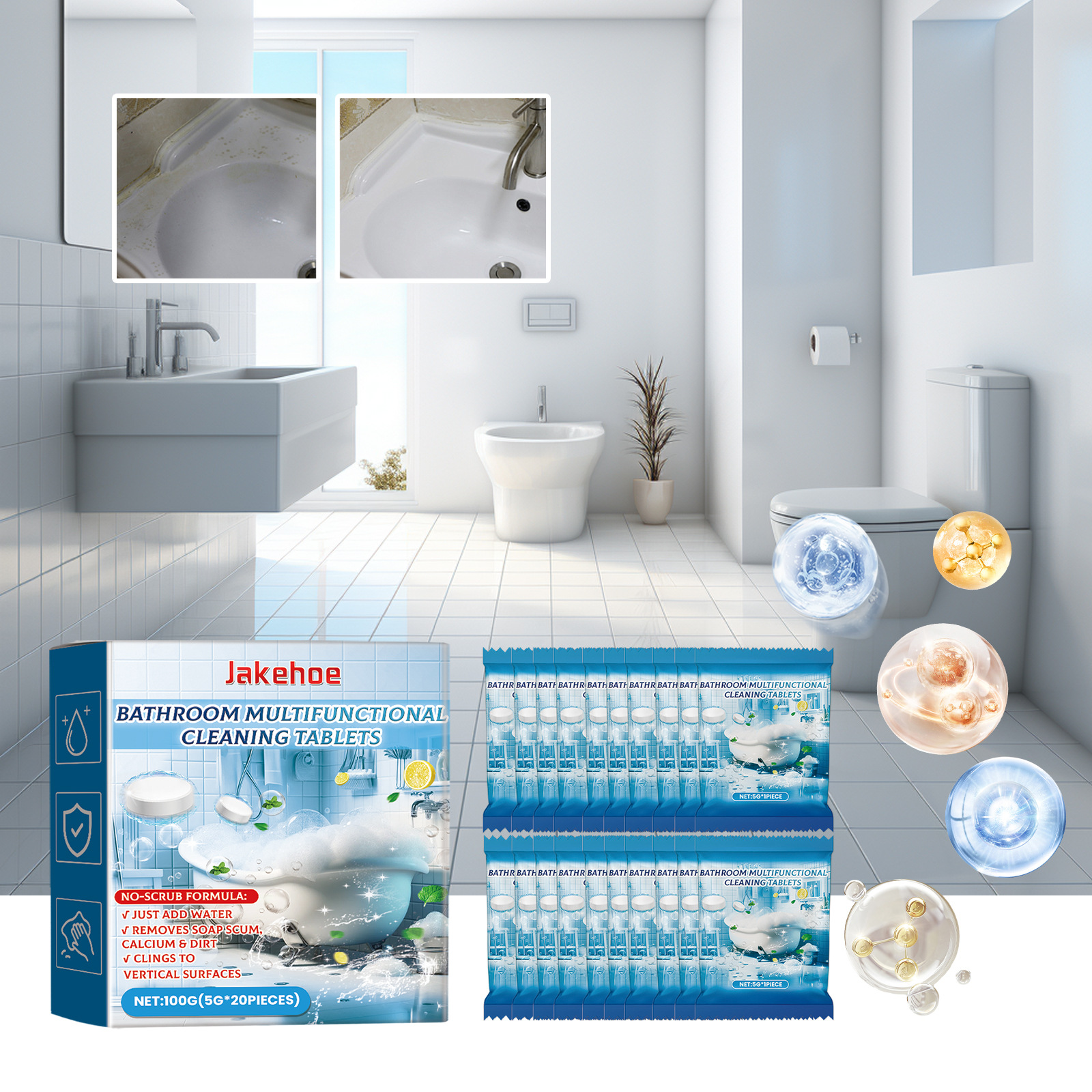 Reinigungstücher Für Bad Und Toilette – Fleckenentferner, Entfetter, Duftend, Badewannenentferner, Haushaltsreinigungstücher – 100 G (5 G 20 Stück) -- Biemmedue