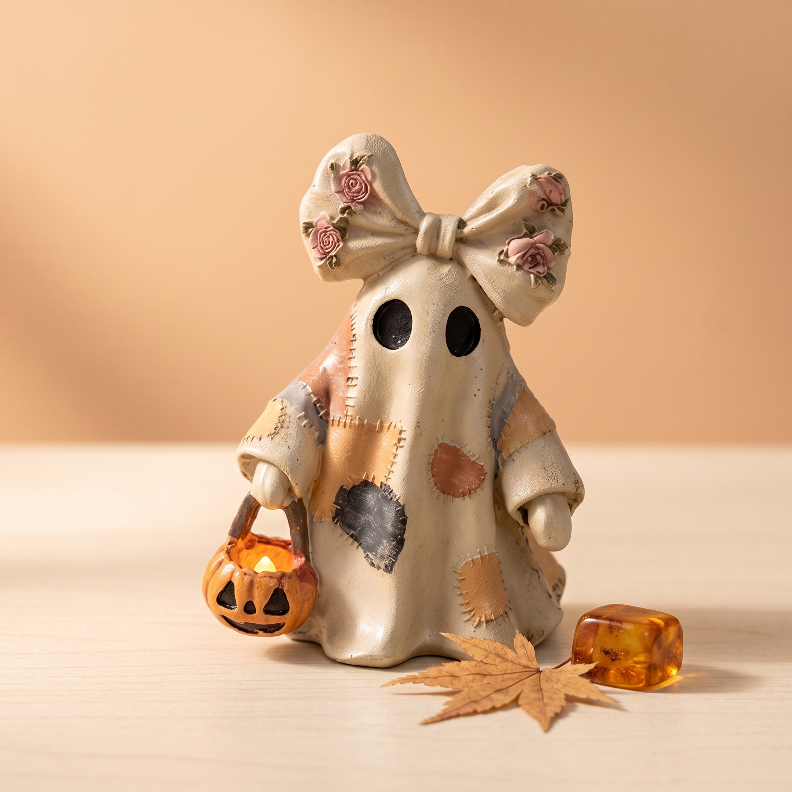 Retro-geisterlampe Im Patchwork-stil, Unbeleuchtet, Exquisit, Niedliche Halloween-geisterdekoration Im Retro-look – 1 Stück -- Biemmedue