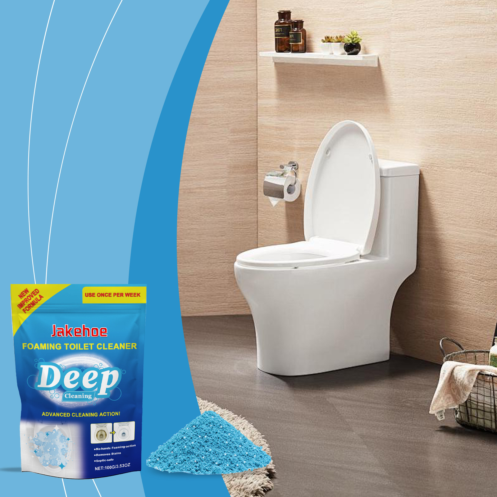 Schaum-wc-reinigungspulver – Entfernt Toilettenablagerungen, Beseitigt Gerüche Und Hinterlässt Einen Angenehmen Duft – 100 G -- Biemmedue