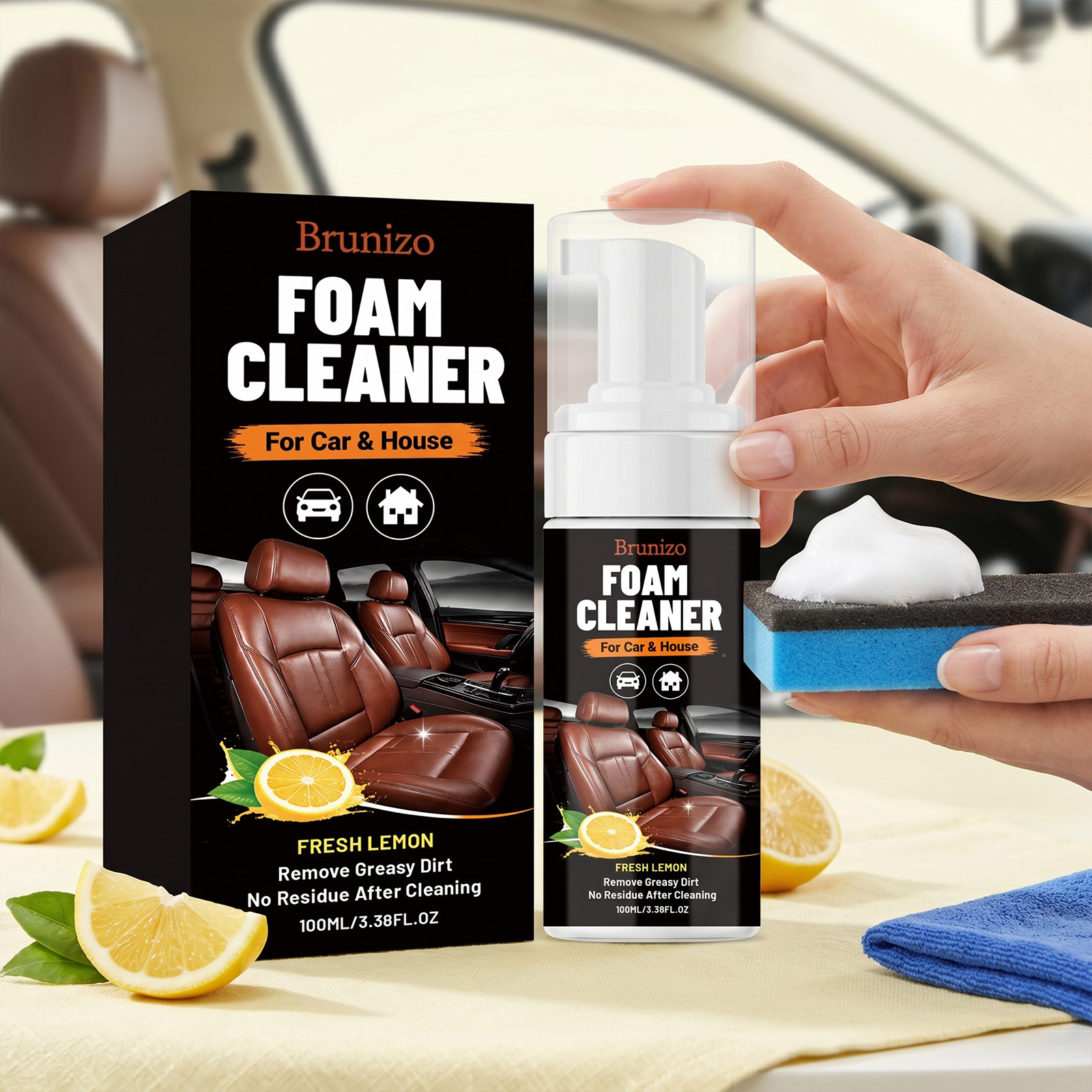 Schaumreiniger Mit Erfrischendem Zitronenduft Und Sanfter Formel – Ein Wahres Wundermittel Für Die Reinigung Und Pflege Der Oberflächen Ihres Autos. – Inhalt: 100 Ml Schaumreiniger, 1 Schwamm, 1 Tuch