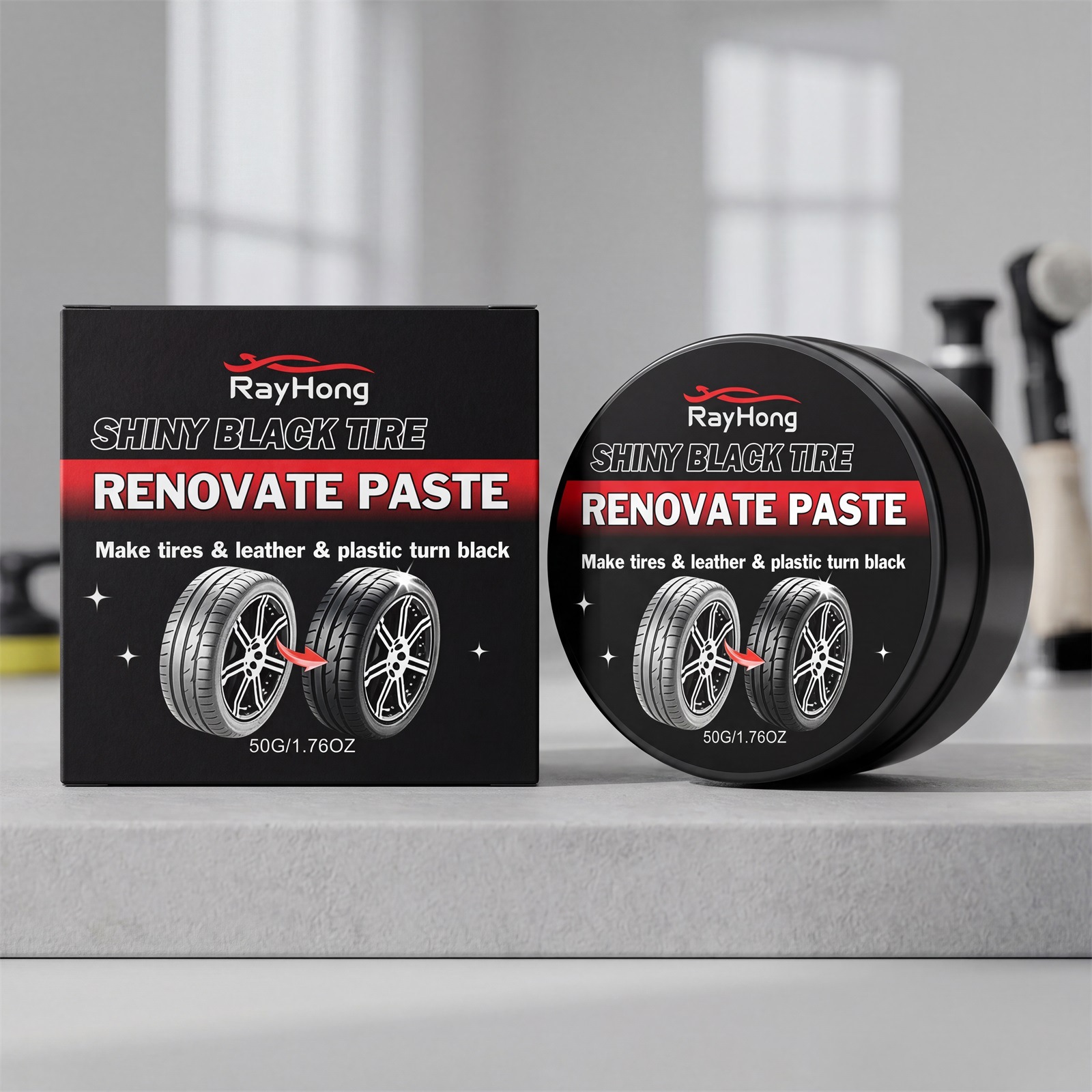 Schwarze Reifenpolitur Für Die Felgenaufbereitung, Reinigung, Einfaches Abwischen, Reifenschutz Und Glanzverstärkung Vielseitig Einsetzbar – 50 G -- Biemmedue