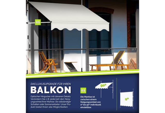 Balkonmarkise 300 cm Beige Gelenkarm Markise Klemmmarkise Sonnenmarkise Balkon ohne Bohren - Tillvex