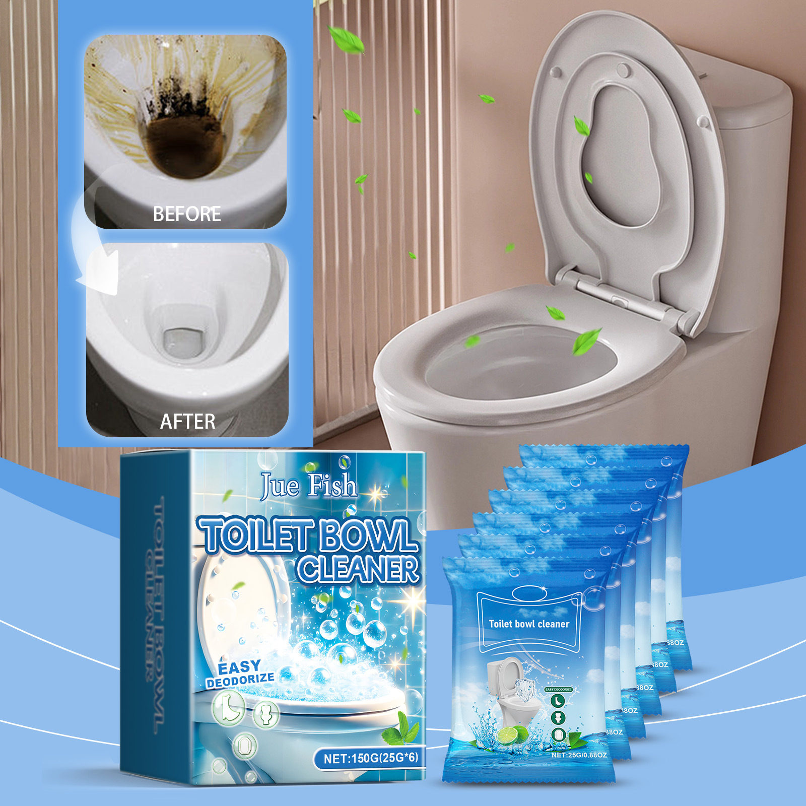 Toilettenfleckenentferner-pulver, Wc-erfrischer Für Zuhause, Reinigungspulver Für Hartnäckige Flecken Und Kalkablagerungen – 150 G (25 G 6 Stück) -- Biemmedue