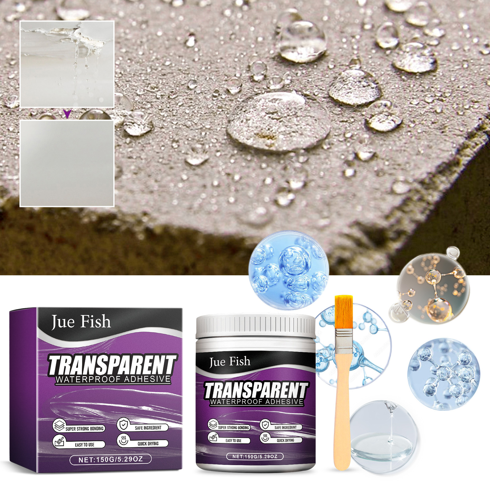Transparente, Wasserdichte Dichtmasse Für Balkone, Küchen, Außenwände, Dächer Und Andere Oberflächen – Einfach Anzuwenden, Auslaufsicher Und Wasserdicht – 150 G + Pinsel -- Biemmedue