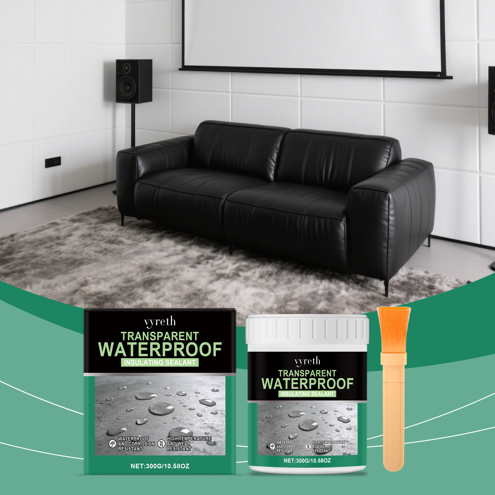 Transparenter Dicht- Und Abdichtungskleber, Transparente Wasserdichte Beschichtung, Bad/balkon, Dachabdichtung Ohne Fliesenentfernung – 300 G × 1 + Pinsel × 1 -- Biemmedue