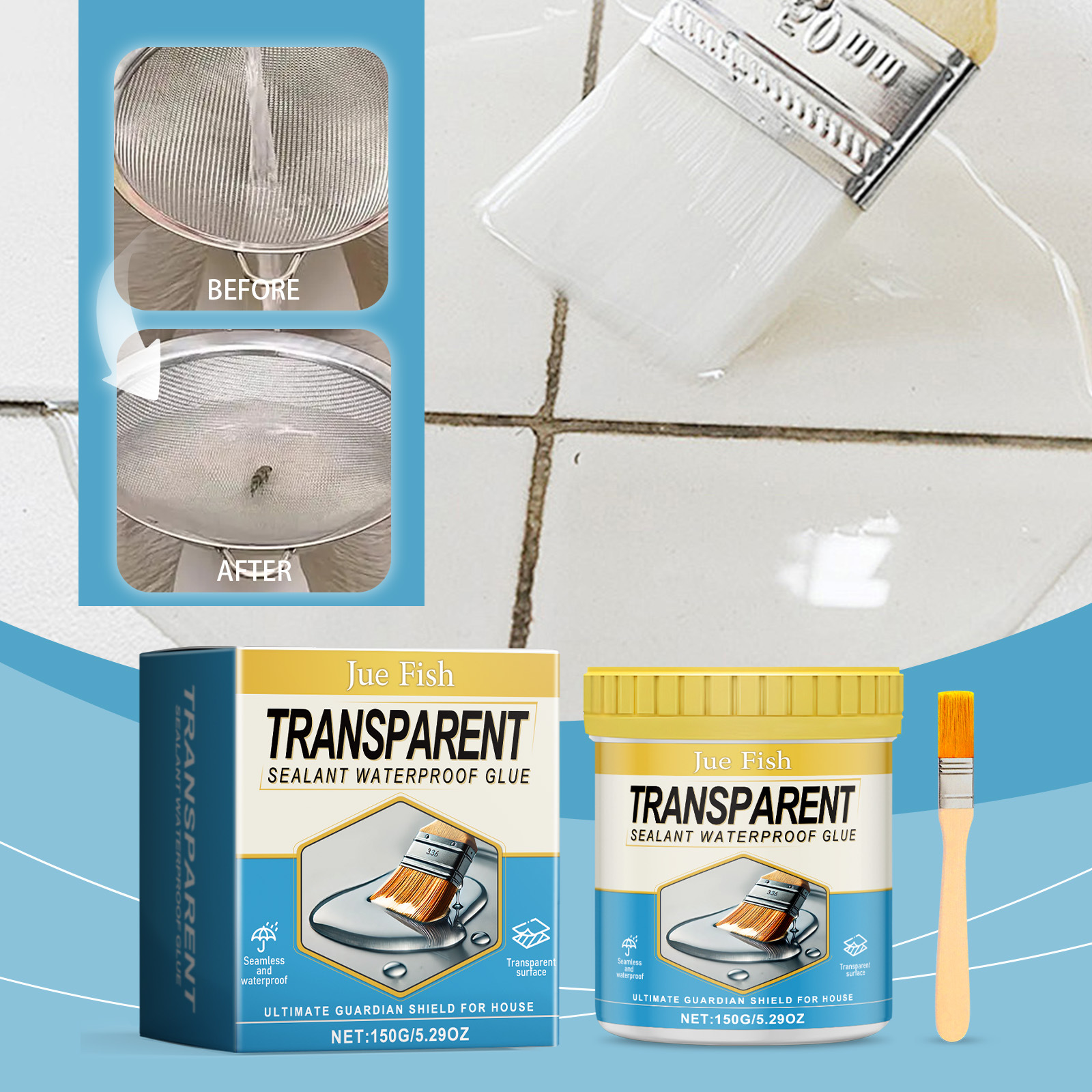 Transparenter, Wasserabweisender, Unsichtbarer, Auslaufsicherer, Abriebfester, Langlebiger Und Robuster Wasserfester Klebstoff – 150 G Wasserfester Klebstoff + Pinsel -- Biemmedue