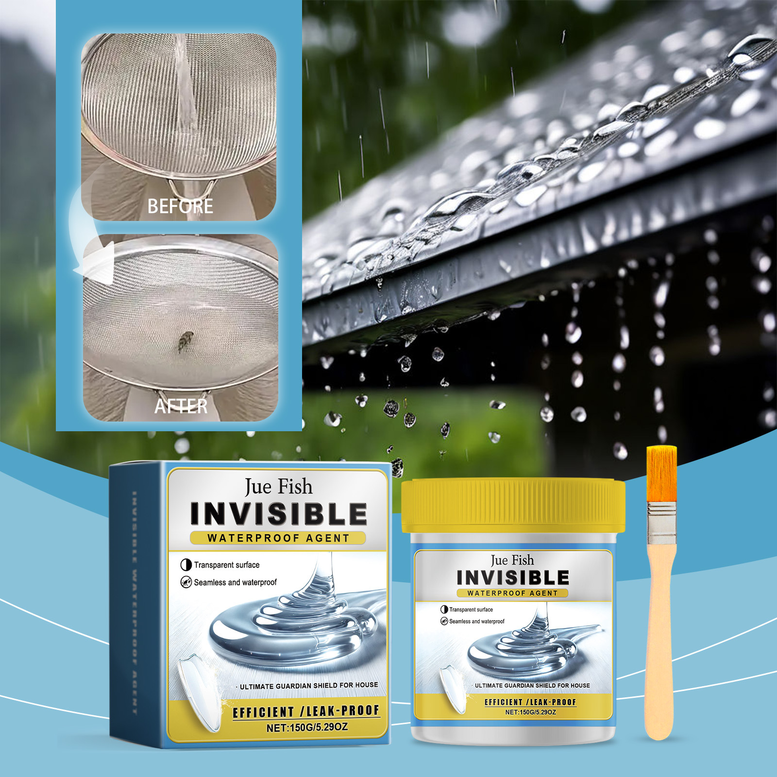 Transparenter, Wasserfester Klebstoff, Unsichtbares Dichtmittel, Geeignet Für Den Heimgebrauch, Multifunktionaler, Wasserfester Klebstoff – 150 G + Pinsel -- Biemmedue