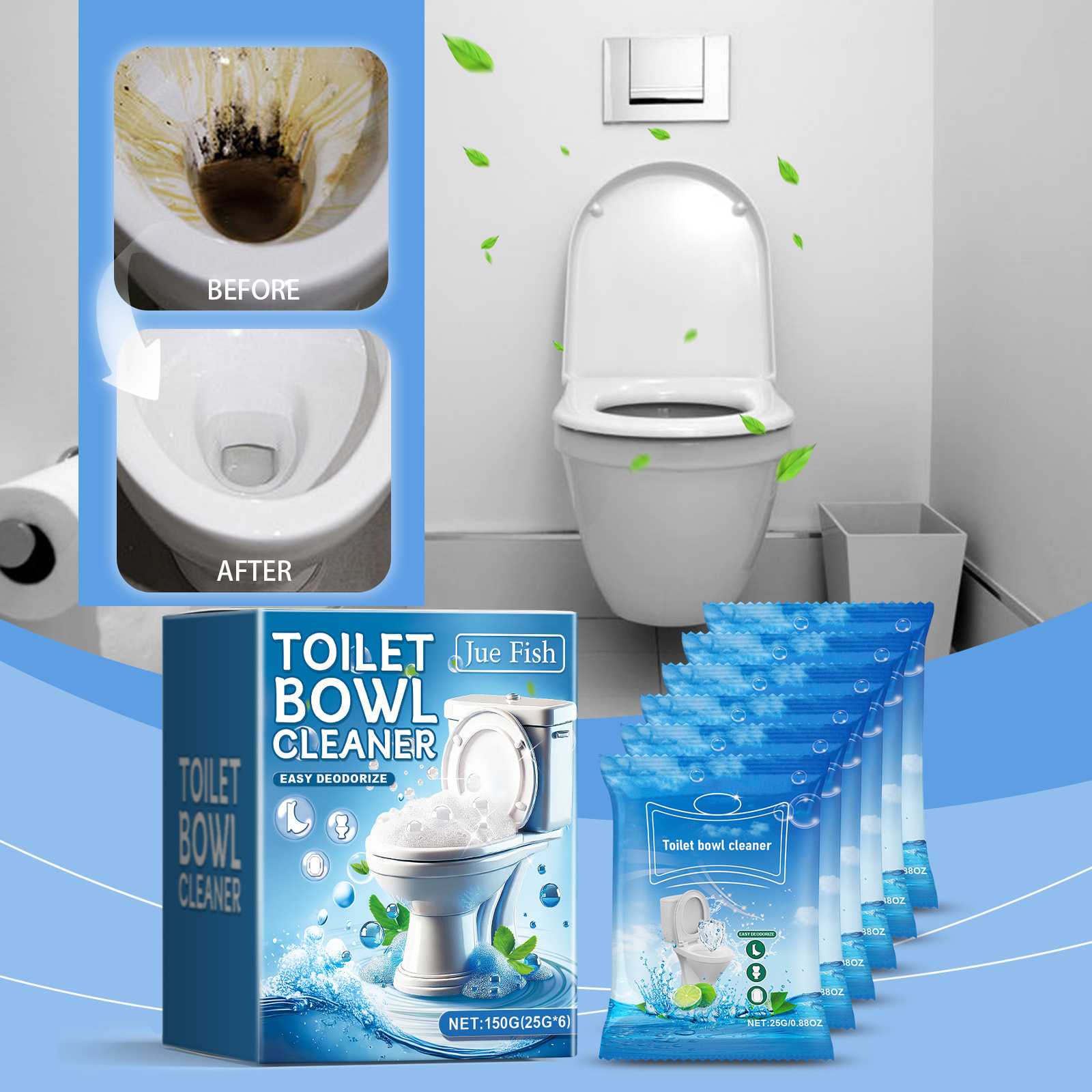Wc-reinigungspulver Für Badezimmer, Toiletten Und Haushalte – Schaumreinigungspulver Gegen Flecken, Urinflecken Und Gerüche – 150 G (25 X 6) -- Biemmedue