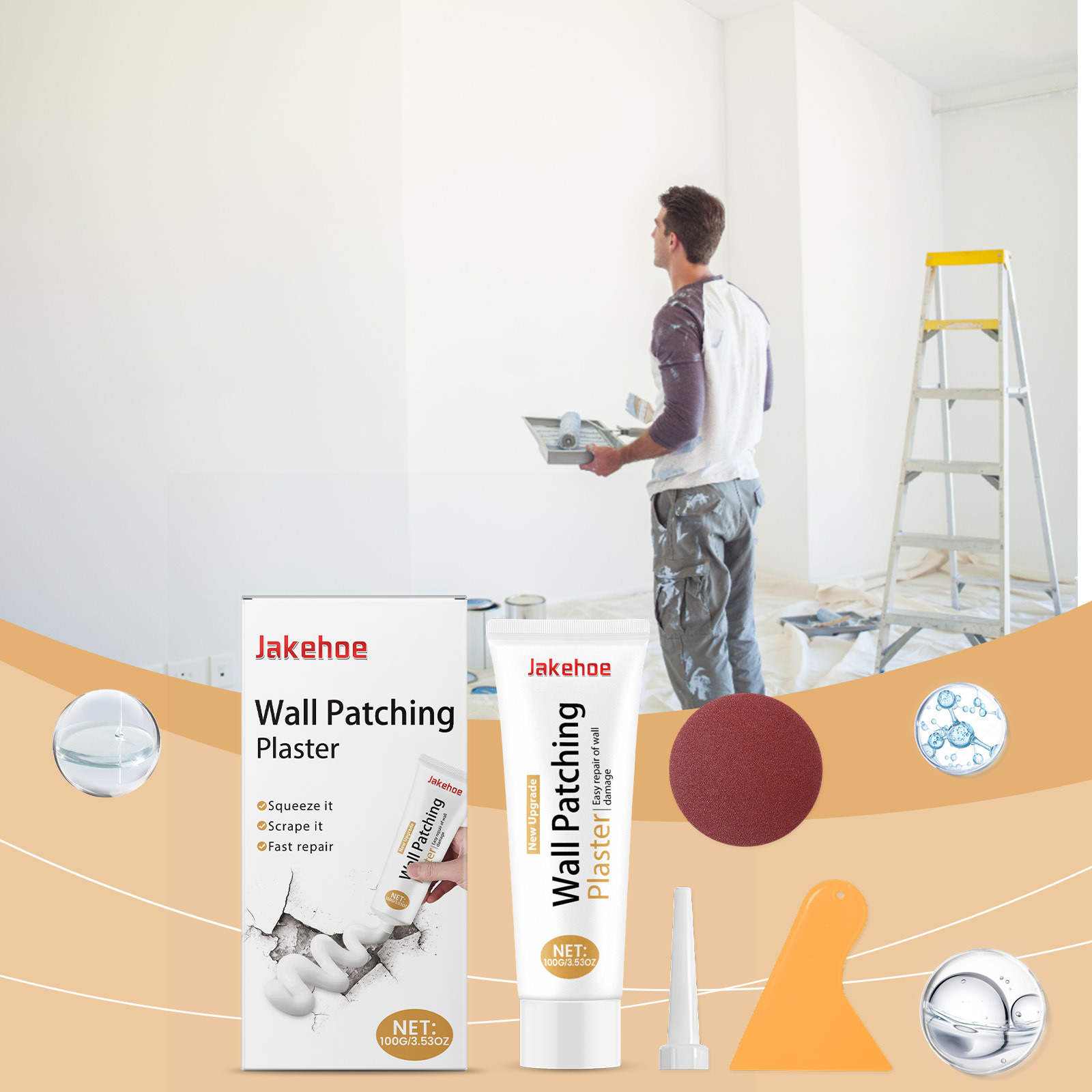 Wandbehandlungsset Zum Entfernen Und Abdecken Von Löchern Und Abblätternder Farbe In Der Wand - 100 G + Spachtel + Schleifpapier. -- Biemmedue