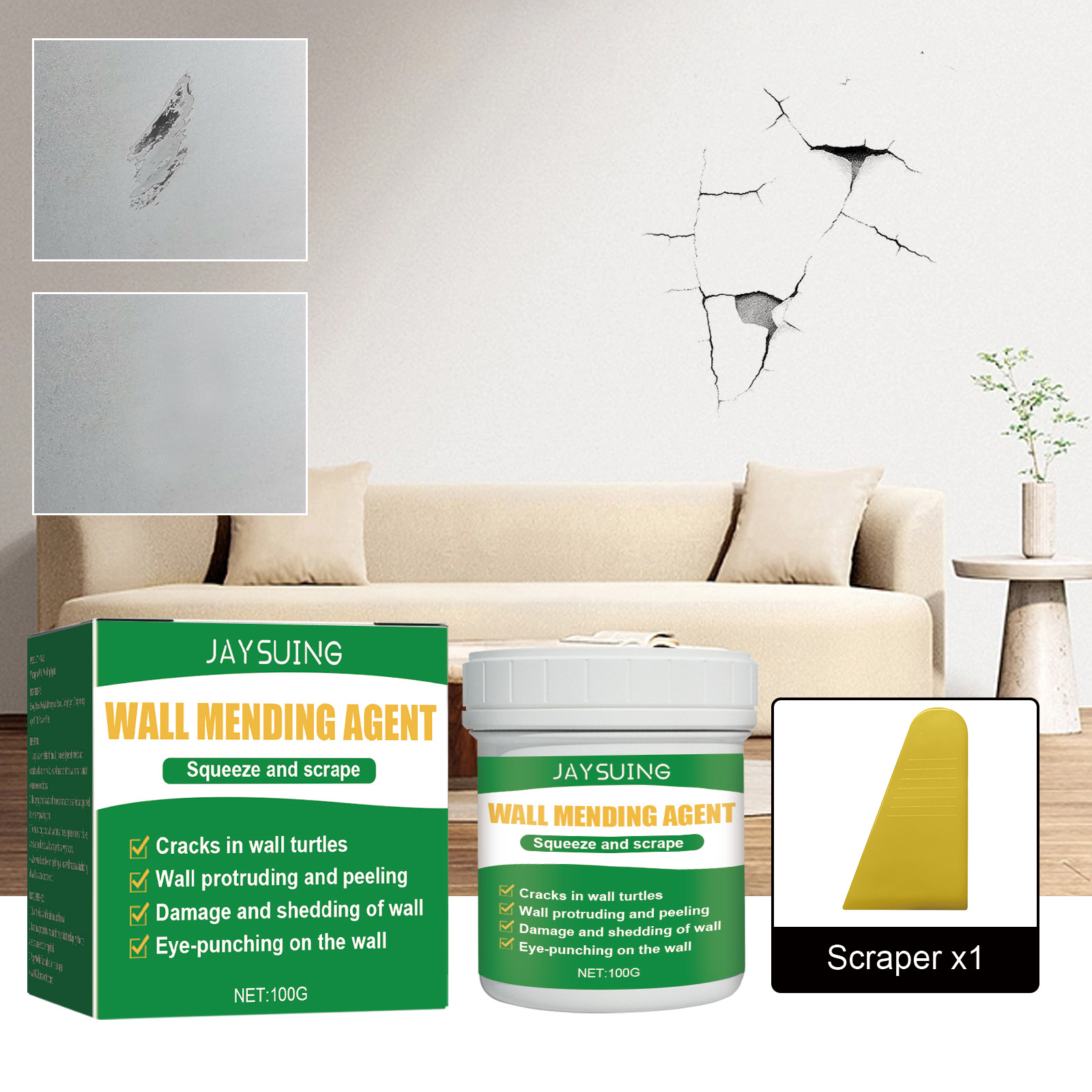 Wandreparaturpaste Für Hausrenovierungen, Graffiti-abdeckung, Schimmelbeseitigung, Reparatur Von Wandrissen – 100 G 1 + Spachtel 1 -- Biemmedue