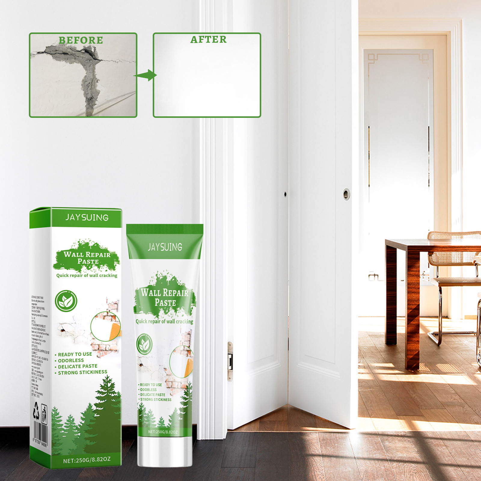 Wandreparaturpaste Für Den Heimgebrauch, Wandrenovierung, Feuchtigkeitsschutz, Schimmelprävention, Rissreparatur – 250 G × 1 + Spachtel × 1 + Spitzkappe × 1 + Schleifpapier × 2 + Einweghandschuhe × 2
