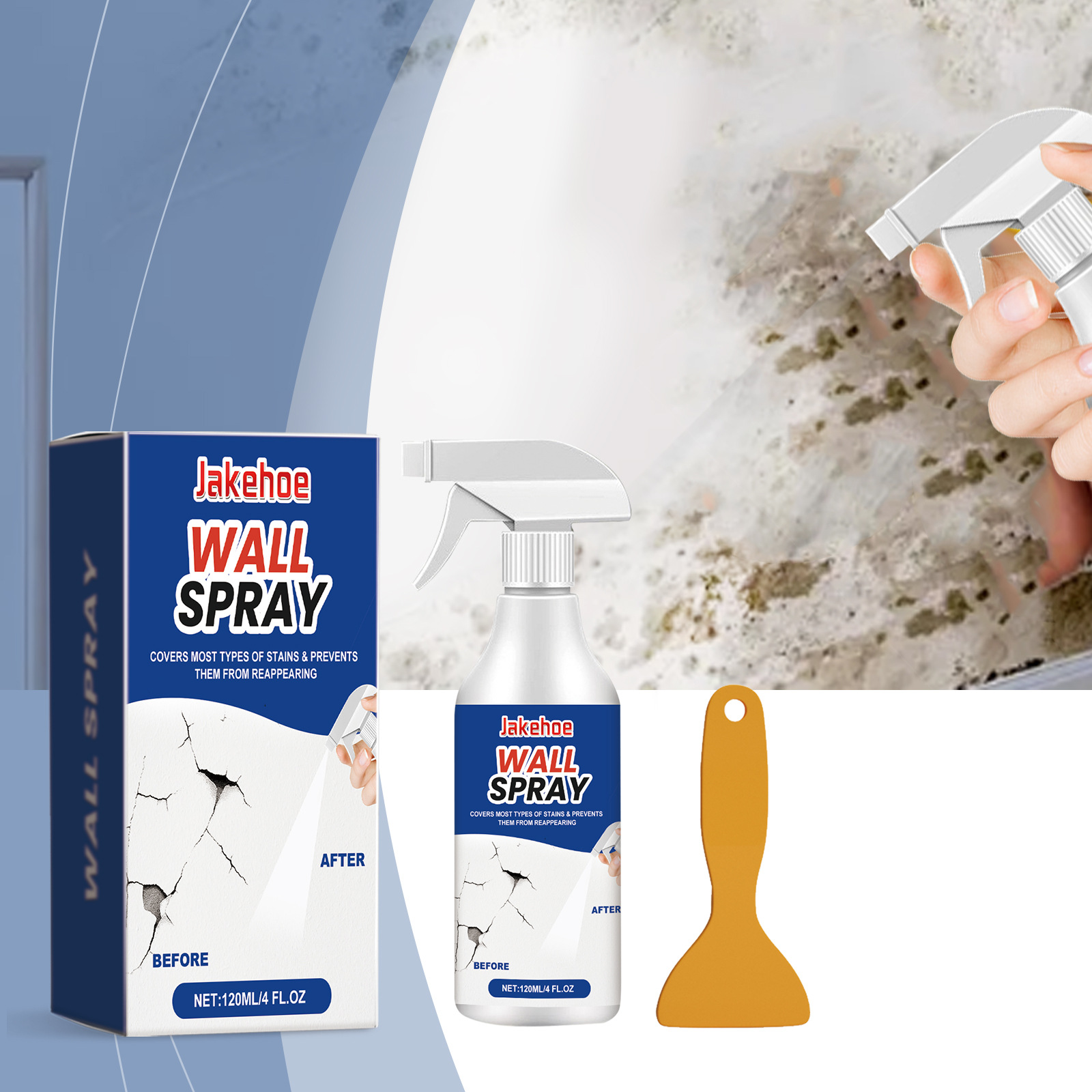Wandsprühfarbe, Abdeckspray Für Reinigungsflecken, Feuchtigkeitsbeständige, Schimmelhemmende Wandfarbe – 120 Ml + Spachtel -- De