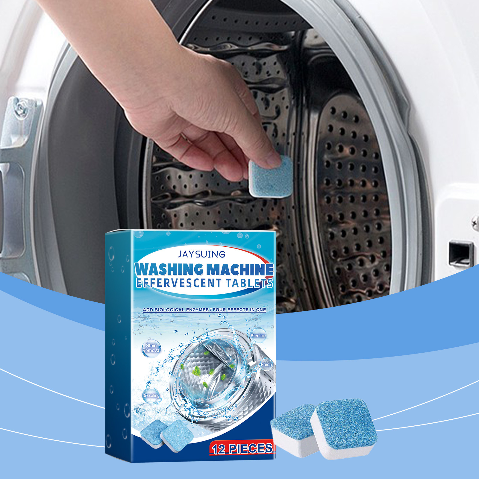 Waschmaschinenreiniger, Haushaltsreiniger Für Automatische Waschmaschinen, Brausetabletten Zur Trommelreinigung Und Entkalkung – 12 Stück -- Biemmedue