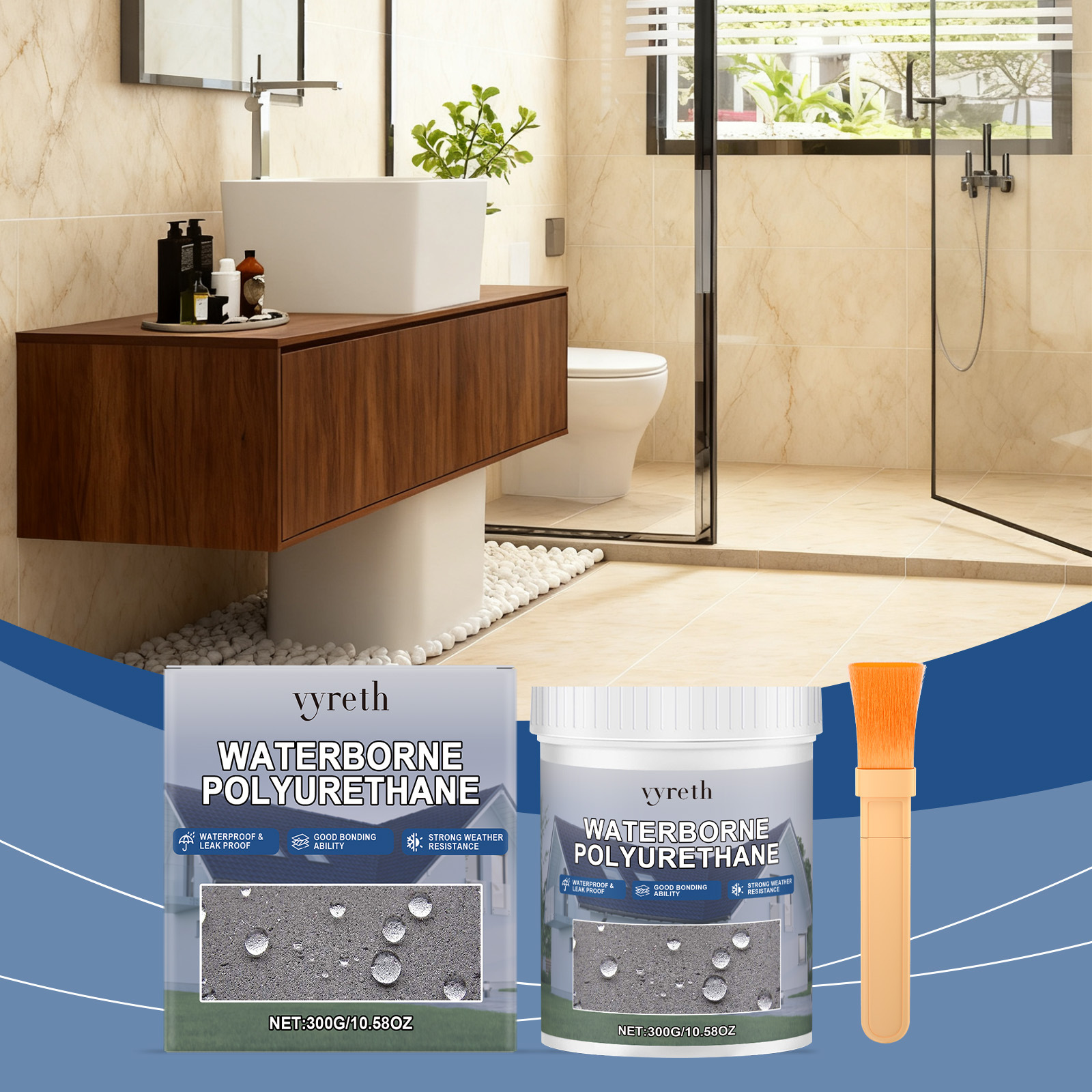 Wasserdichte Klebebeschichtung Für Dächer Und Häuser, Geeignet Für Verschiedene Oberflächen, Einfach Anzuwenden, Transparentes Abdichtungsmittel – 300 G × 1, Pinsel × 1 -- Biemmedue