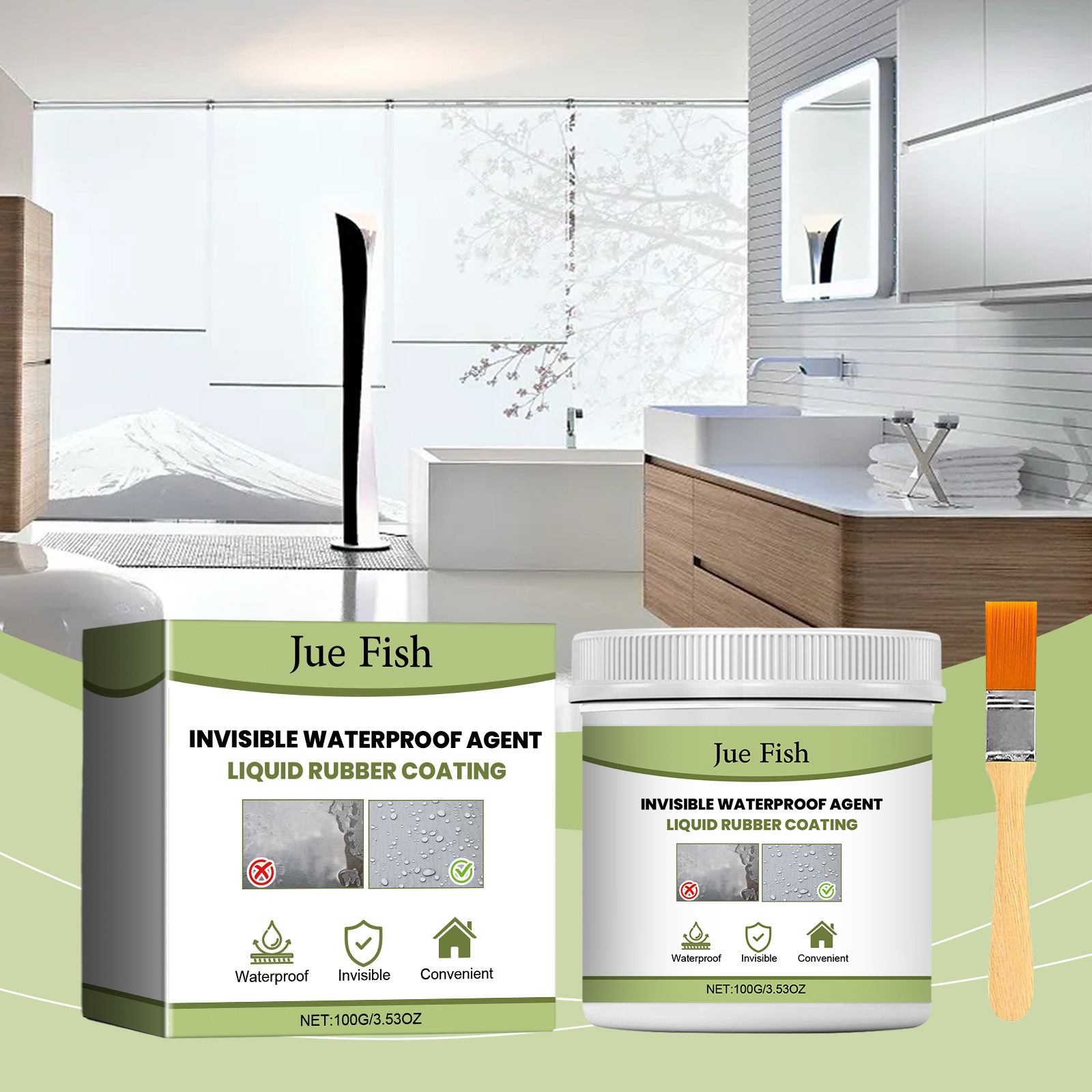 Wasserdichte Versiegelung, Wasserdicht, Durchsickerungssicher, Unsichtbar, Einfach Anzuwenden, Langlebig Und Umweltfreundliche Wasserdichte Beschichtung Für Den Hausgebrauch – 100 G × 1, Pinsel × 1 --