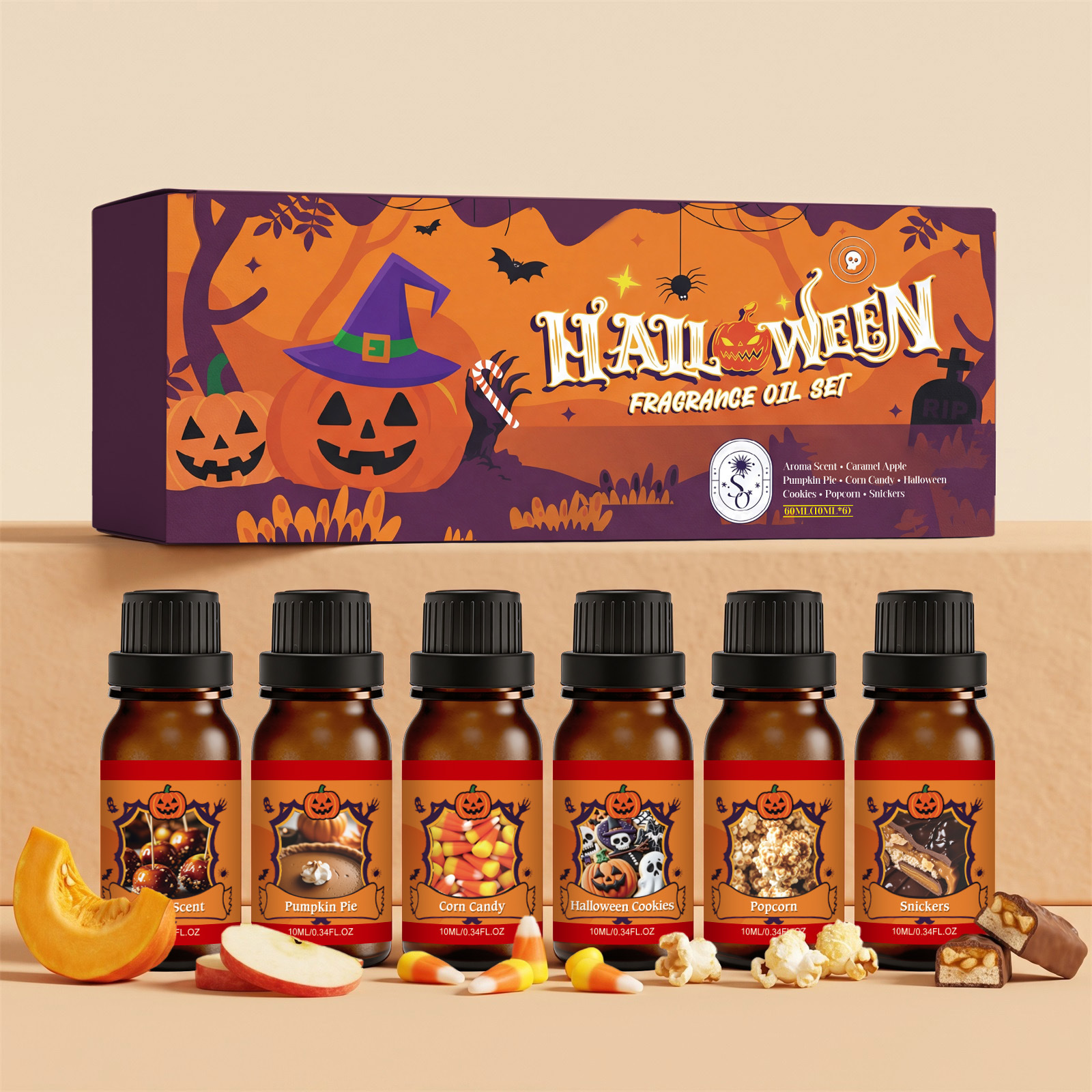 Ätherisches Halloween-öl-set – Milder Und Langanhaltender Duft, Erfrischt Die Luft Und Verstärkt Die Festliche Atmosphäre – 60 Ml (6 X 10 Ml) -- Biemmedue
