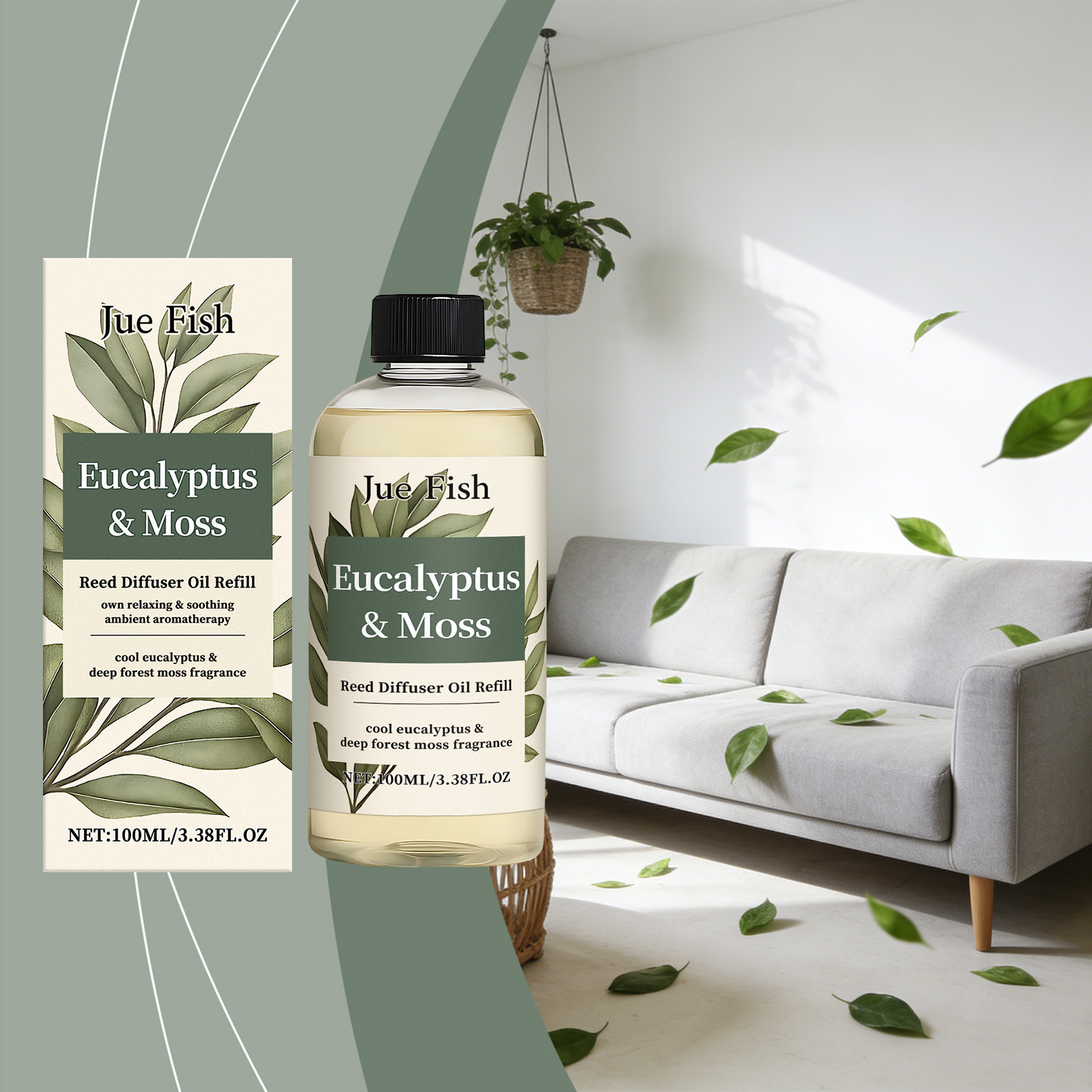 Ätherisches Öl Mit Eukalyptus- Und Moosduft, Frischer, Holziger Duft, Leichter Und Eleganter Diffusor Für Die Raumluft – 100 Ml -- Biemmedue
