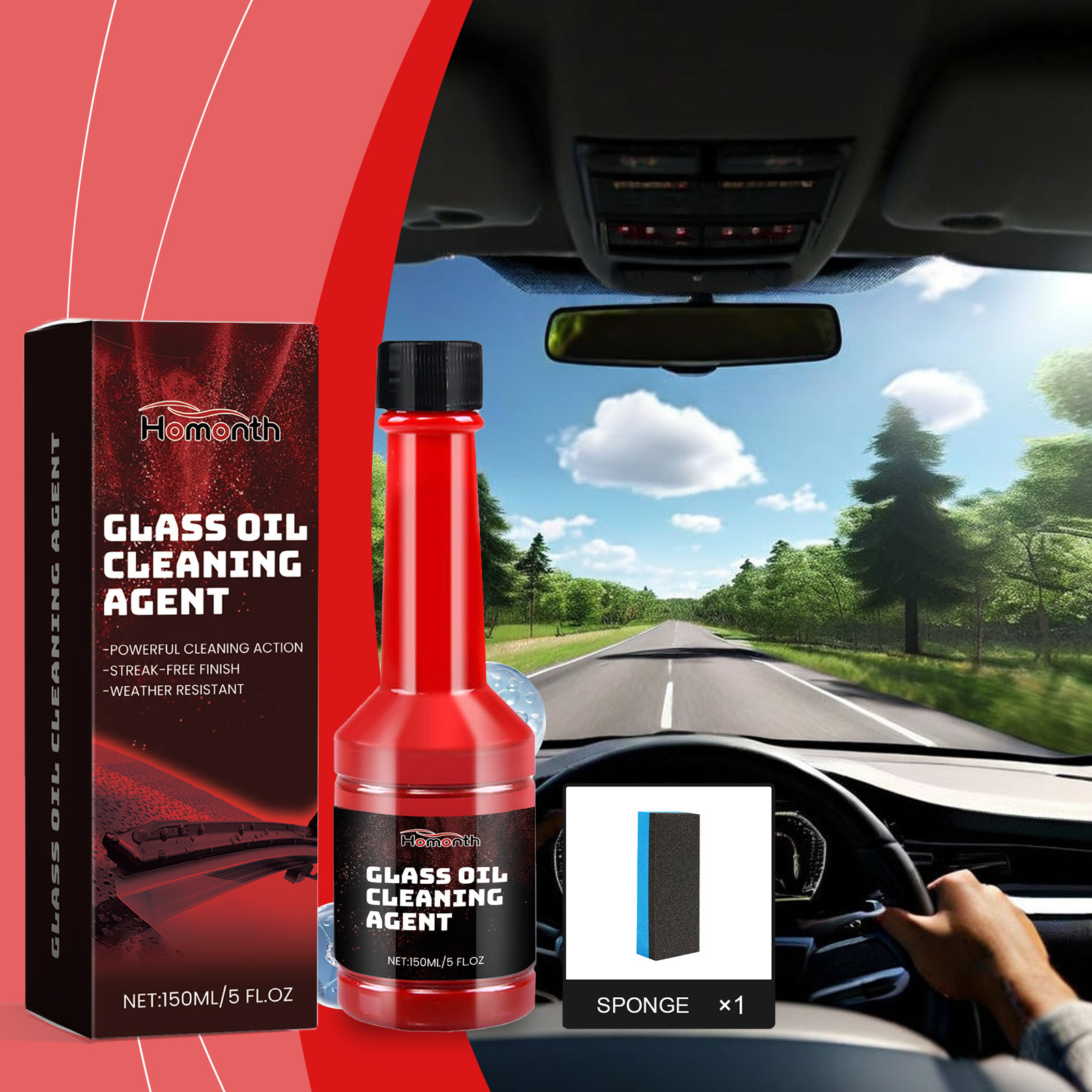 Ölfilmentferner Für Autoscheiben, Glasaufbereitung, Fleckenentfernung, Reinigung Und Klare Sicht – 150 Ml + Schwammtuch -- Biemmedue