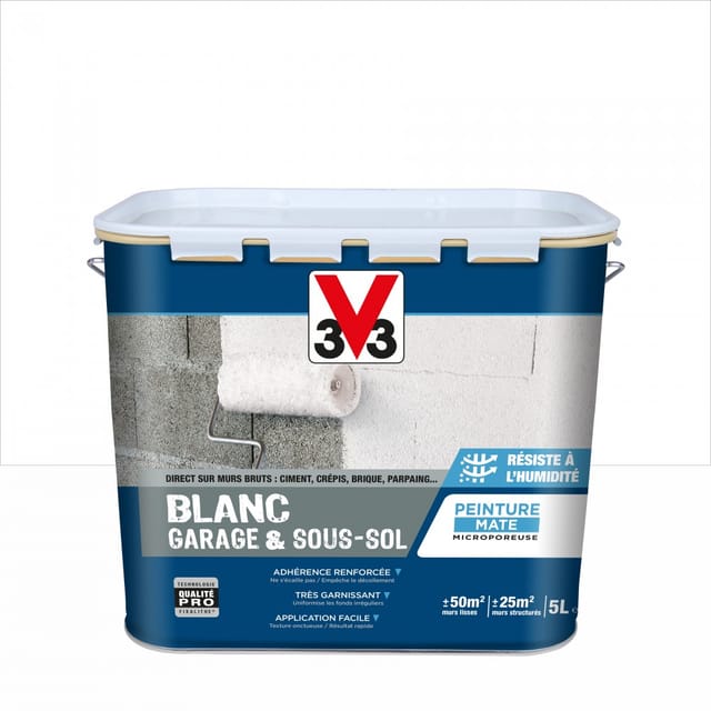 V33 Garagen- und Kellerwandfarbe, Mattweiß, 5 l V33