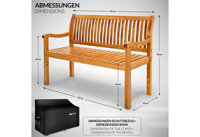 Gartenbank Holz Hellbraun 125 cm / 2 - 3 Personen Parkbank Massiv Sitzbank Garten Gartenmöbel - Tillvex