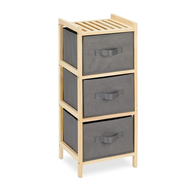 Relaxdays - Badregal mit 3 faltbaren Körben, Aufbewahrung, kleines Korbregal, Holz, hbt: 65 x 28 x 25,5 cm, natur/grau