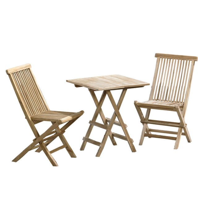 Ambientehome - 3tlg. Sitzgruppe Teakholz Gartenset, Tisch eckig ca. 40x60 cm Klapptisch, 2 x Klappstuhl